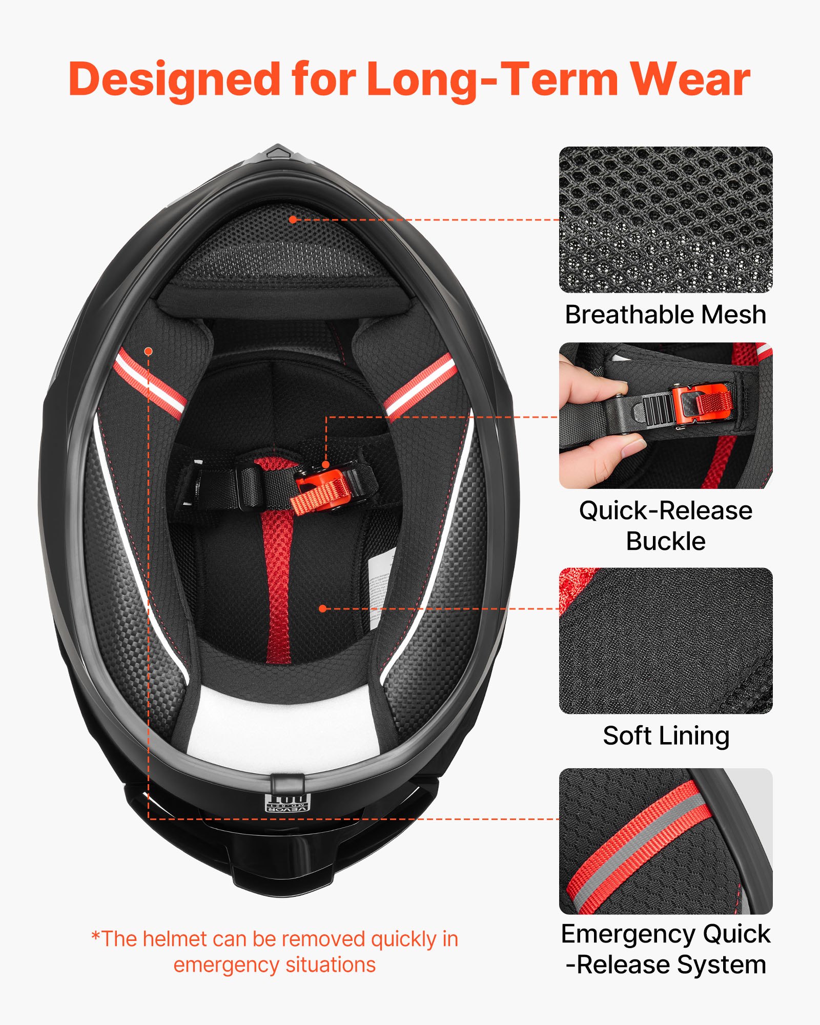 VEVOR Full Face Motorcycle Helmet L, ABS, Clear Visor, Ventilated, Bluetooth Ready, DOT & ECE Approved for Men and Women — изображение 7