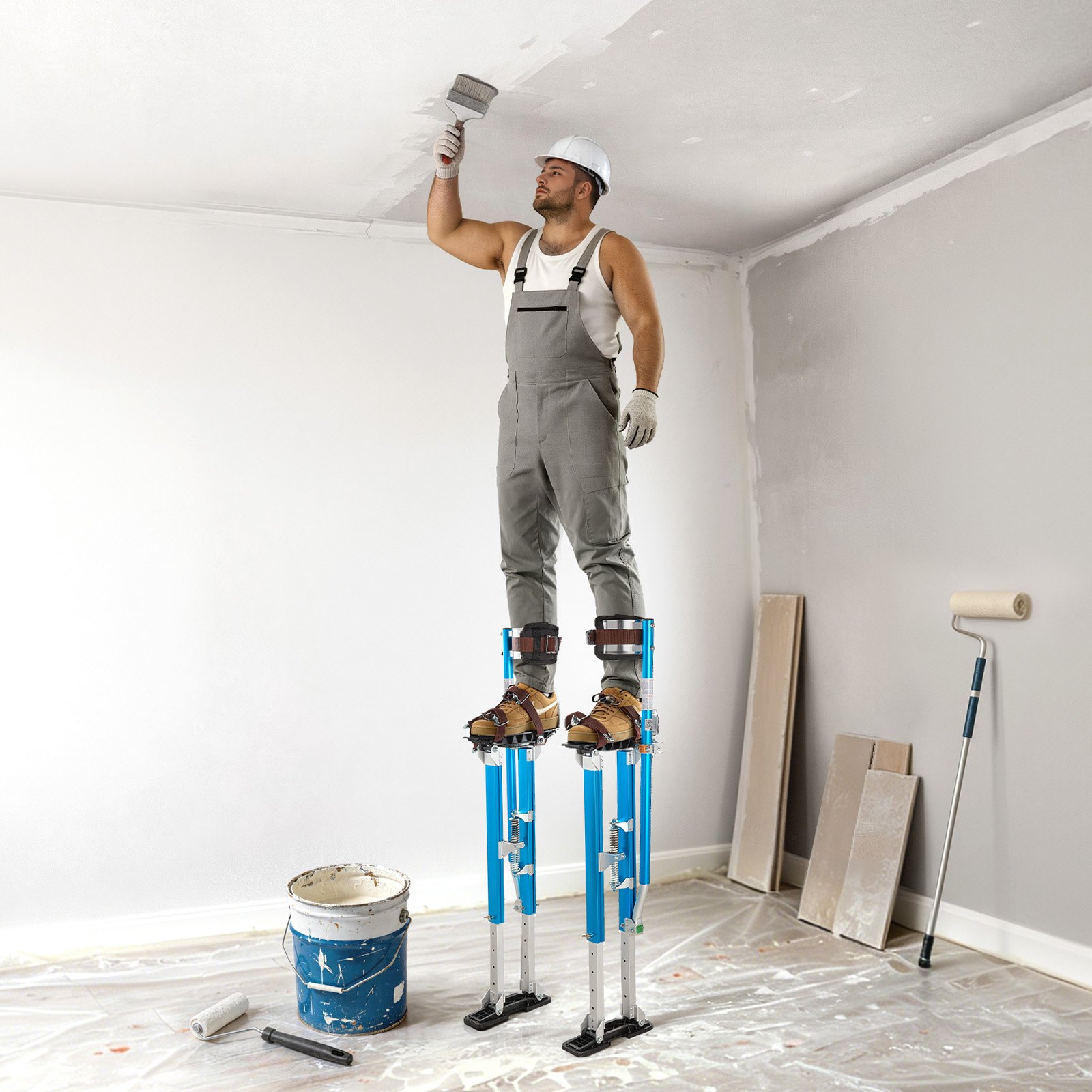 VEVOR Adjustable Drywall Stilts 61.5–102.3 cm, Aluminum, 103 kg Load, Non-Slip Feet, Dual Spring Shock Absorption, Blue - Зображення 8