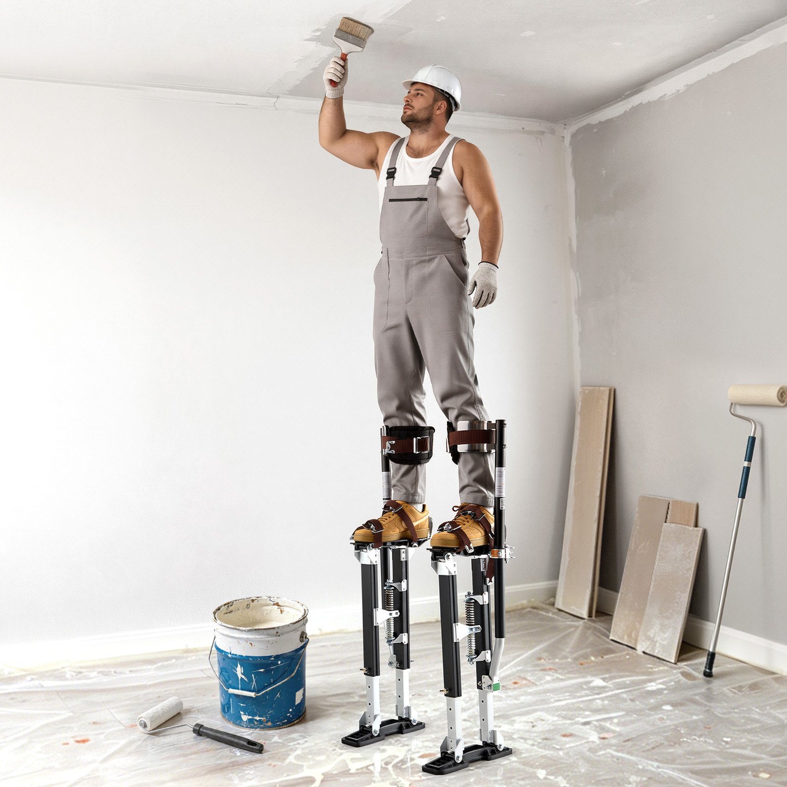 VEVOR Adjustable Drywall Stilts 48.5–79 cm, Aluminum, 103 kg Load, Non-Slip Feet, Dual Springs, Comfortable Leg Straps, Black - Зображення 8