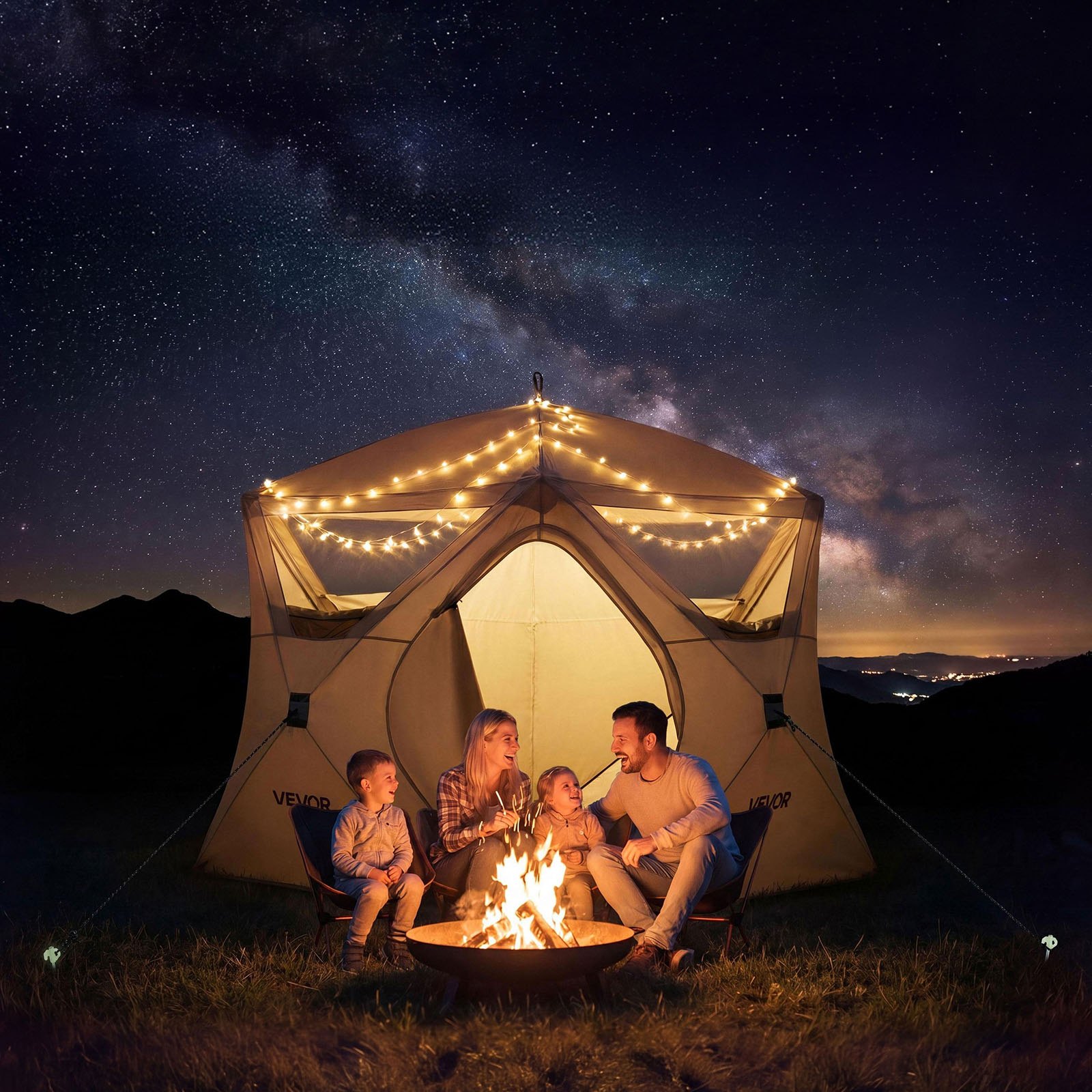 VEVOR 4-Person Instant Pop Up Cabin Camping Tent, 212 cm Tall, Mesh Windows, Fast 60 s Setup, Carry Bag, Upgraded Ventilation — изображение 8