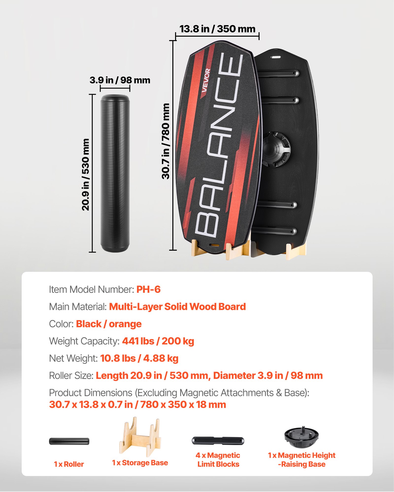 VEVOR Wooden Balance Board Trainer with Roller, 3-Level Adjustable Wobble Board, 53 cm, 200 kg, for Core, Surf & Paddle Training — изображение 7