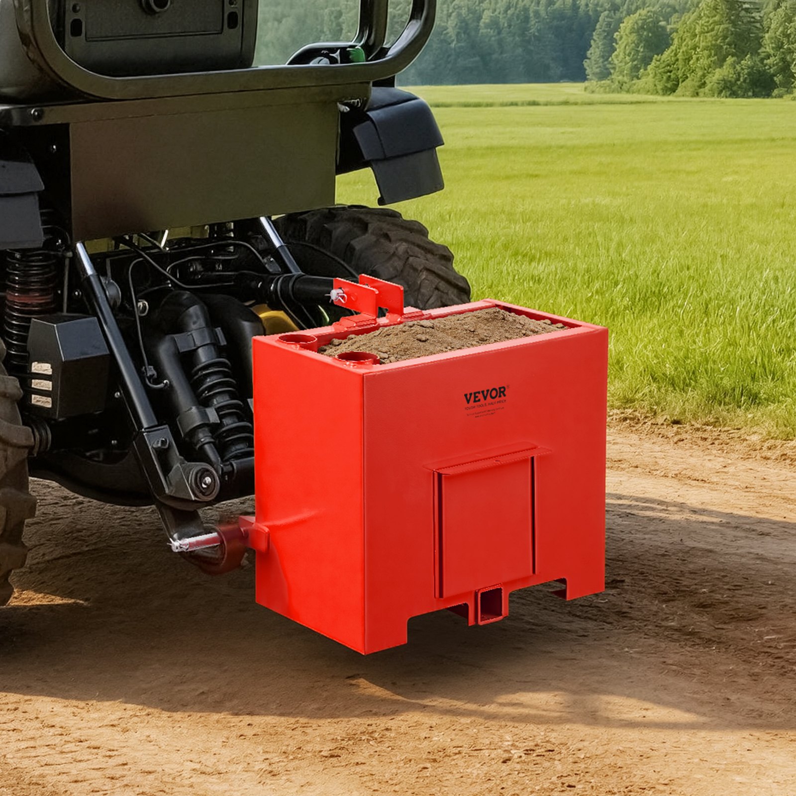 VEVOR 3-Point Cat 1 Tractor Ballast Box 363 kg Capacity, 0.09 m³ Steel Weight Box with 55 mm Hitch Receiver and Sliding Door, Red — изображение 8