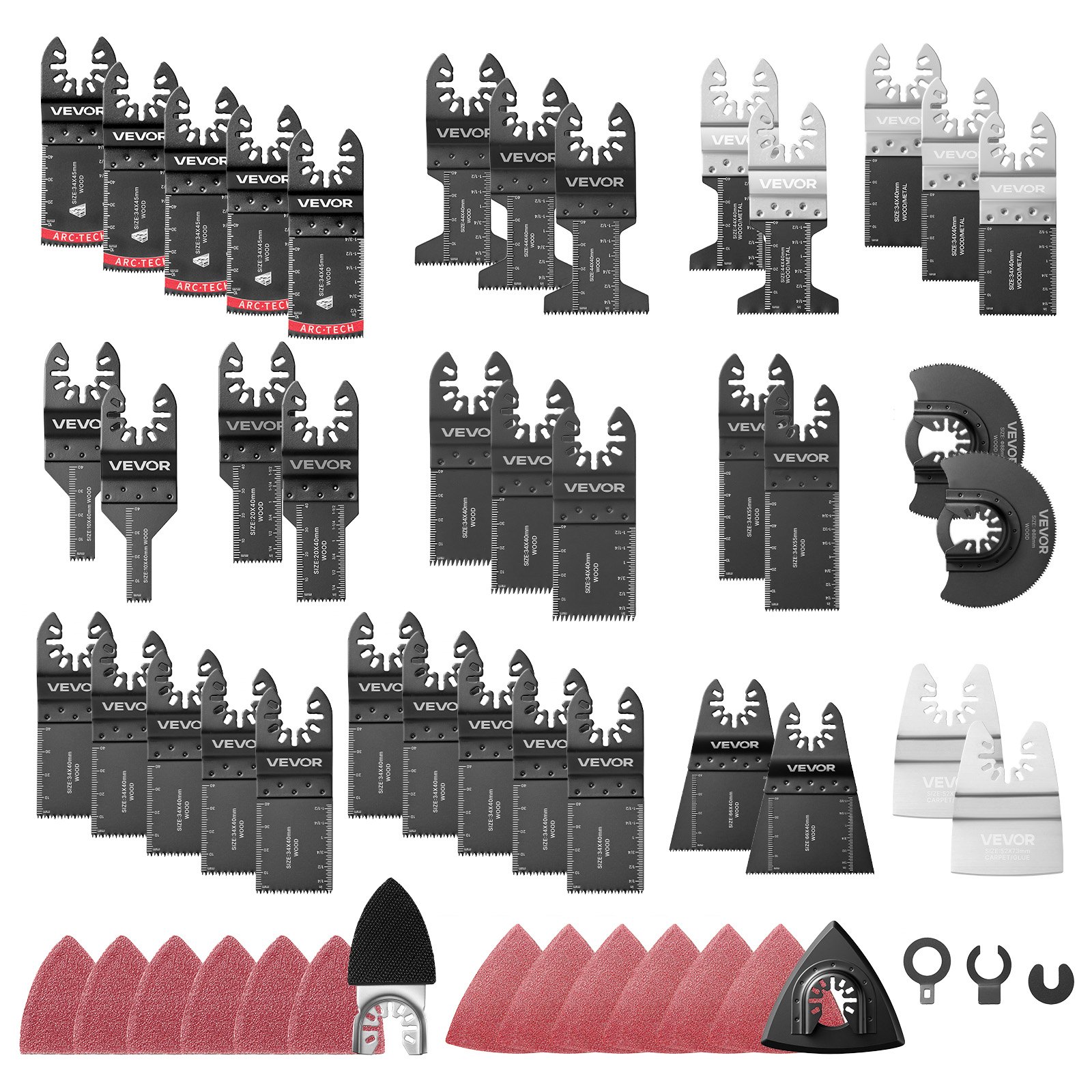 VEVOR 160-Piece Oscillating Multi Tool Blades & Sanding Kit, 36 Universal Saw Blades, Scrapers, 40/80 mm Pads & 120 Grit Sandpapers — изображение 9