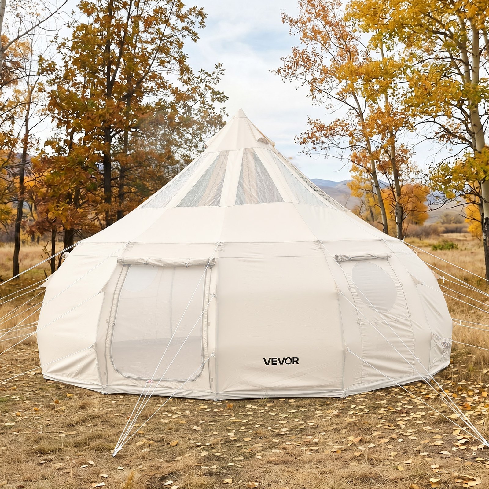 VEVOR 5 m Poly-Cotton Canvas Bell Yurt Tent with Stove Jack, Stargazing Roof, 4 Season, 10-12 Person Family Camping Glamping — изображение 8