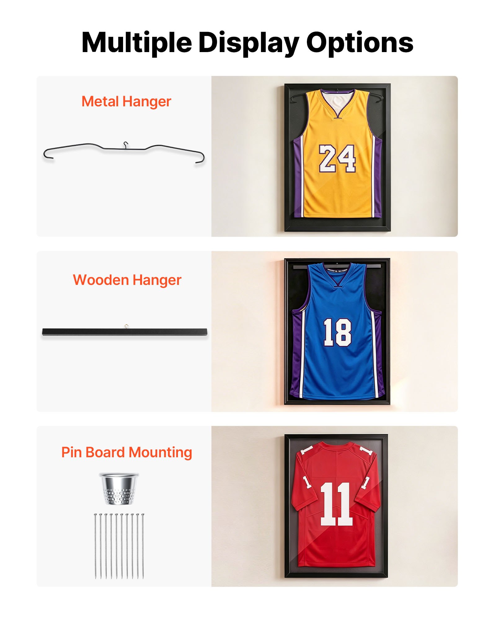 VEVOR Jersey Frame Display Case 90x70x4 cm, Lockable Wooden Shadow Box with UV-Protective Panel for Sports Shirts & Uniforms — изображение 3