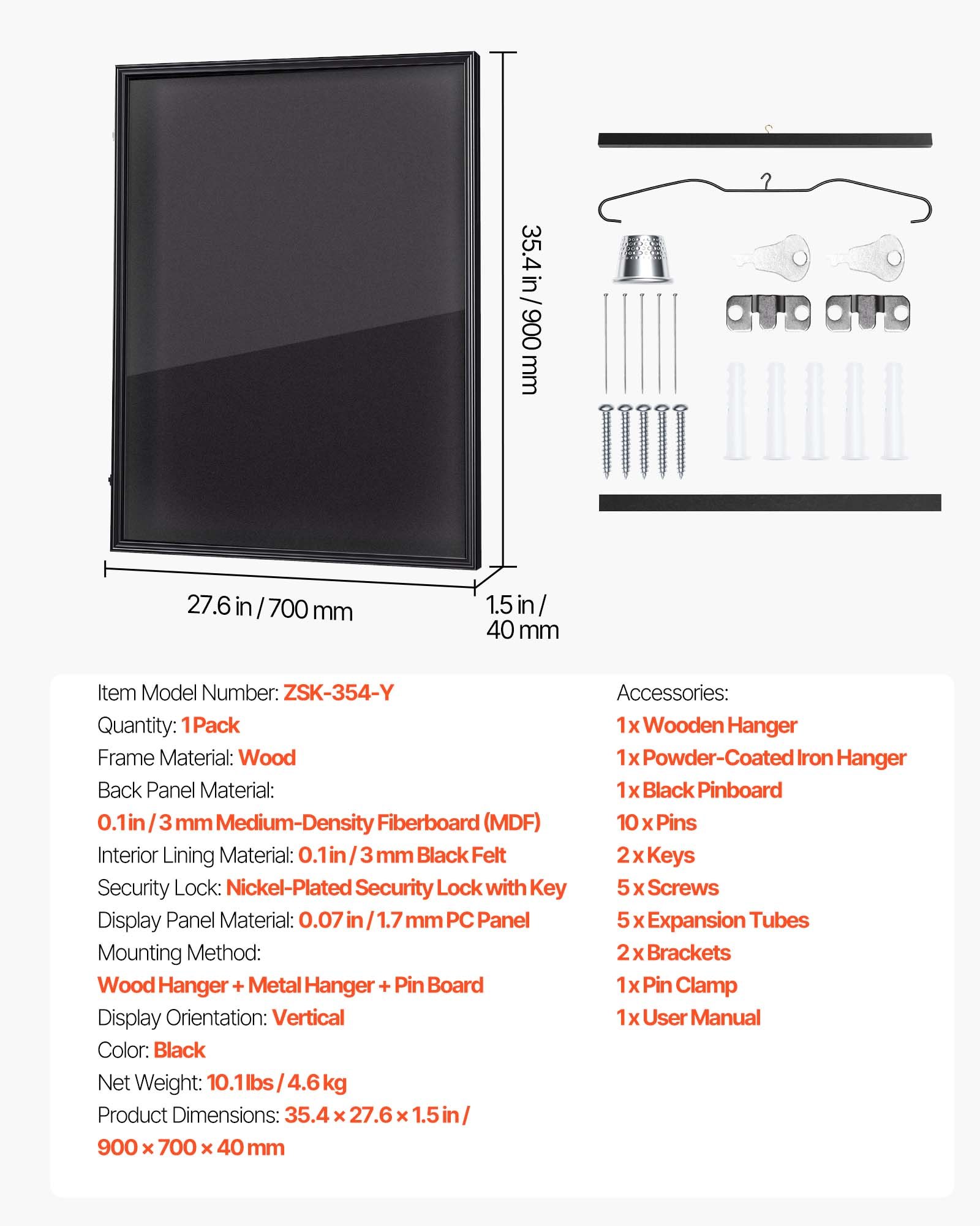 VEVOR Jersey Frame Display Case 90x70x4 cm, Lockable Wooden Shadow Box with UV-Protective Panel for Sports Shirts & Uniforms — изображение 7