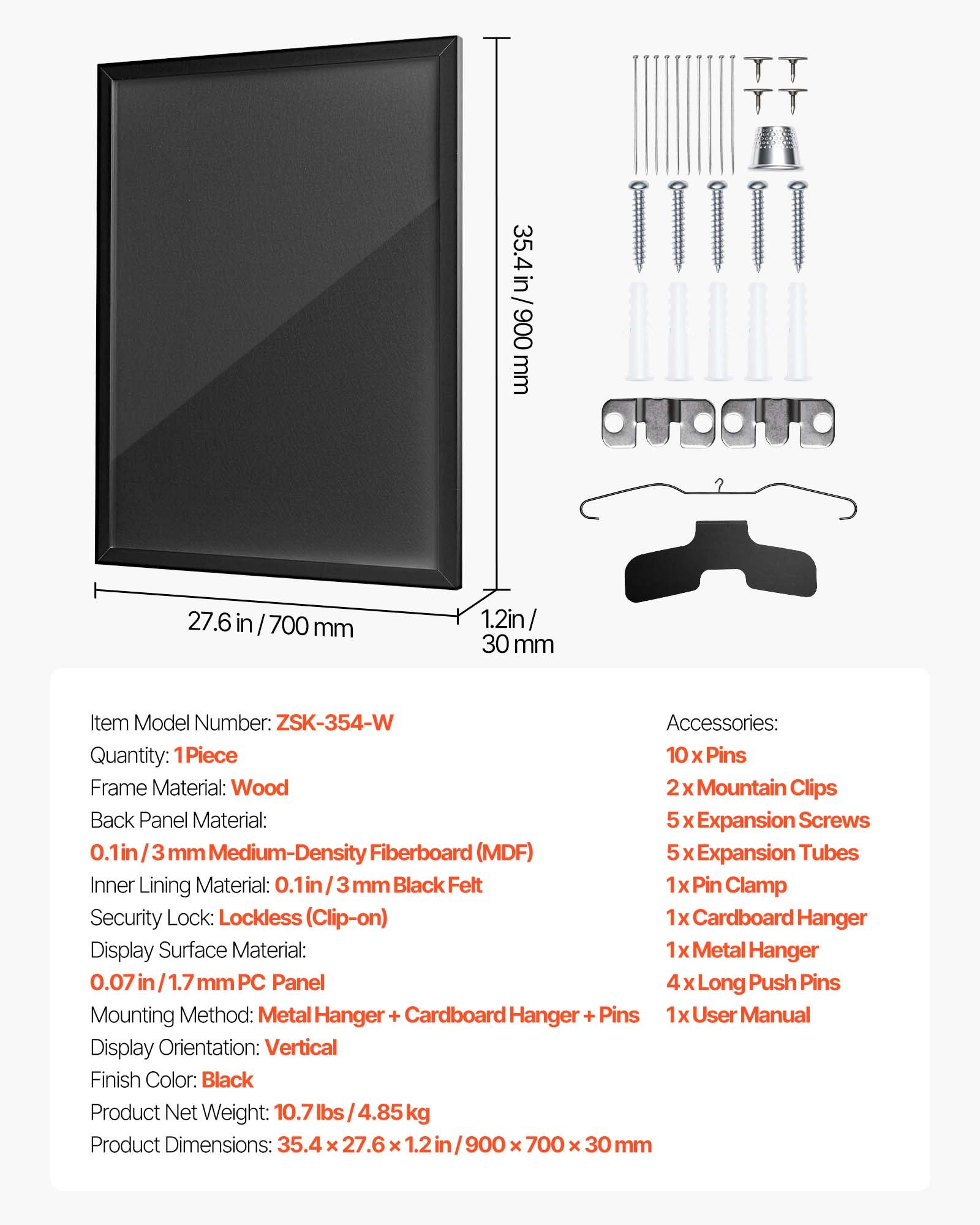 VEVOR Jersey Display Case 90x70x3 cm, Wooden Shadow Box with UV-Protective Panel & Hanger for Sports Shirts and Uniforms, Black — изображение 7