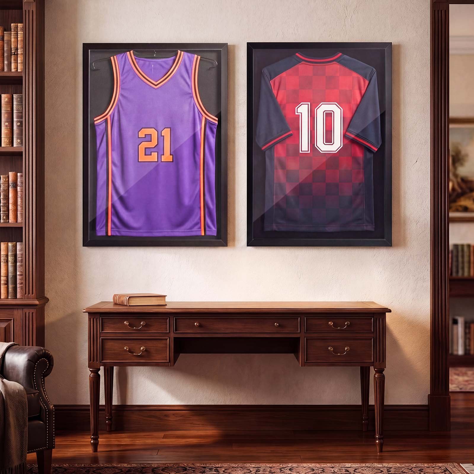 VEVOR Jersey Display Case 90x70x3 cm, Wooden Shadow Box with UV-Protective Panel & Hanger for Sports Shirts and Uniforms, Black — изображение 8