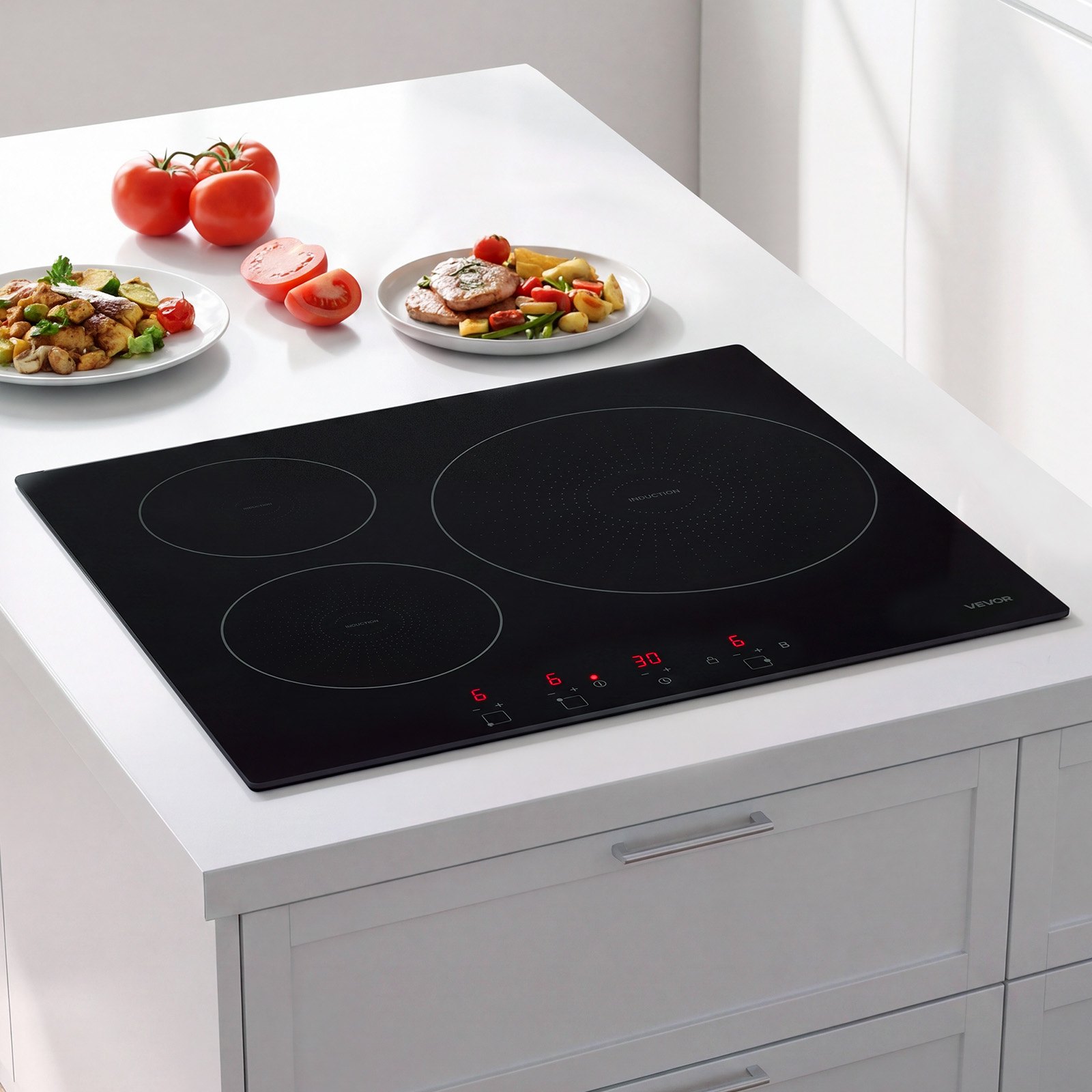 VEVOR 60 cm Built-in Induction Cooktop, 3 Burners, 6200 W, 9 Power Levels, Touch Control, Child Lock, Ceramic Glass Surface 220 V — изображение 8