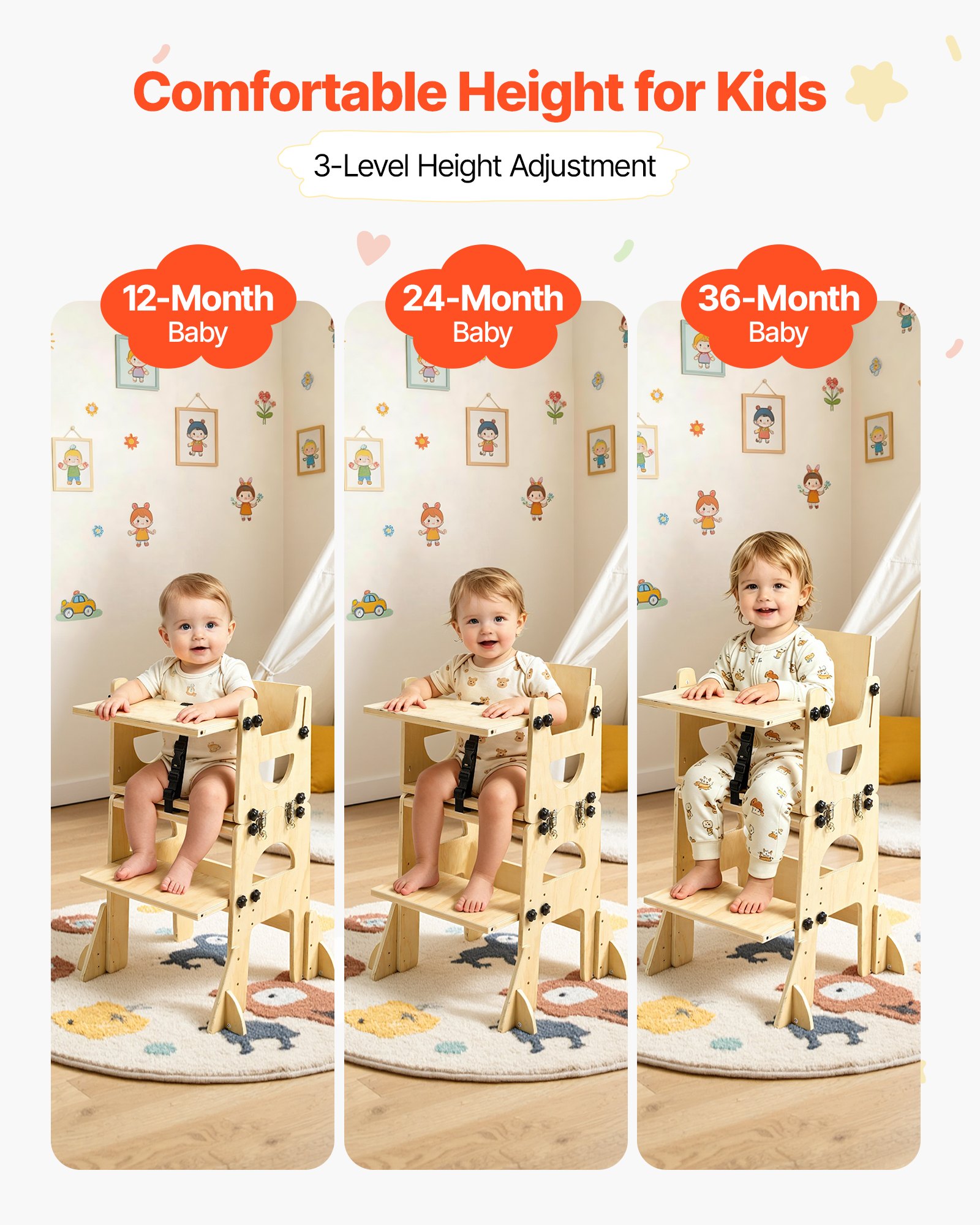 VEVOR Montessori Wooden Toddler Tower 2‑in‑1 Weaning Table & Chair, Adjustable Kids Kitchen Step Stool with Backrest & Chalkboard — изображение 4