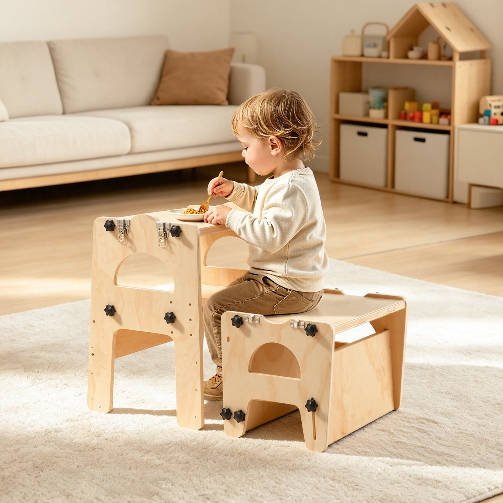 VEVOR Montessori Wooden Toddler Tower 2‑in‑1 Weaning Table & Chair, Adjustable Kids Kitchen Step Stool with Backrest & Chalkboard — изображение 8