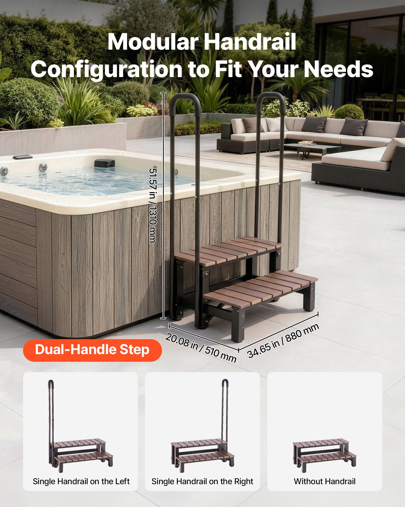 Non-Slip HIPS & Steel Outdoor Spa Stairs
