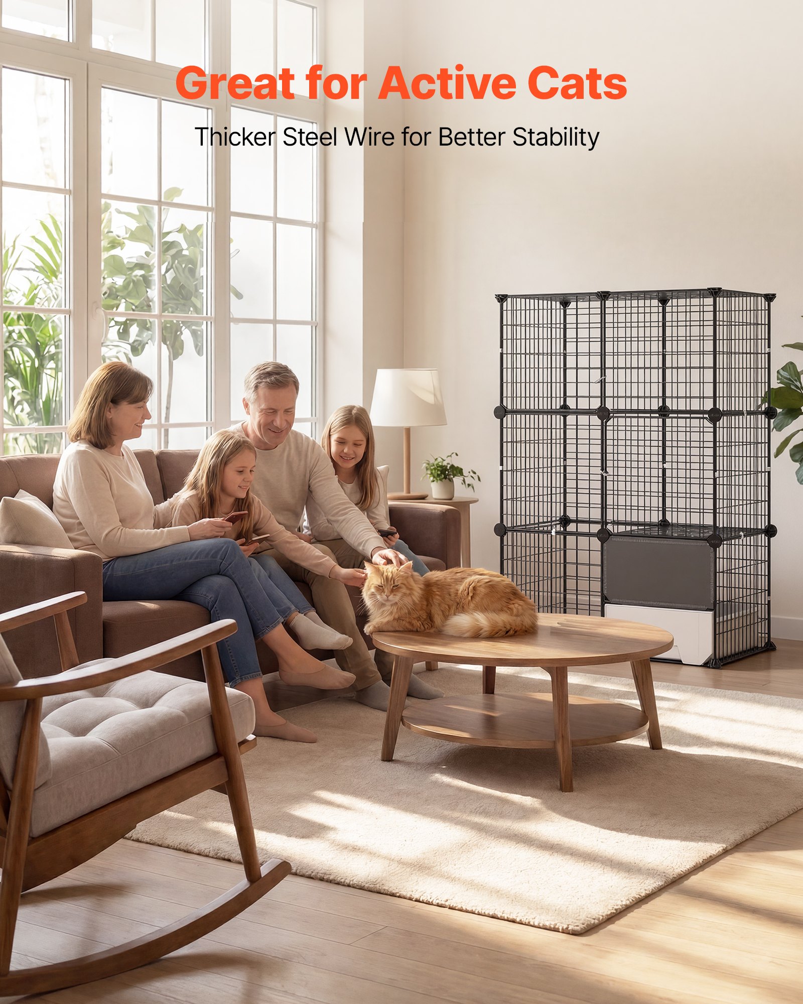 VEVOR 3-Tier DIY Indoor Cat Cage 71x46x104 cm Metal Playpen with Litter Box, Stable Wire Kennel for 1–2 Cats & Small Pets, Black — изображение 4