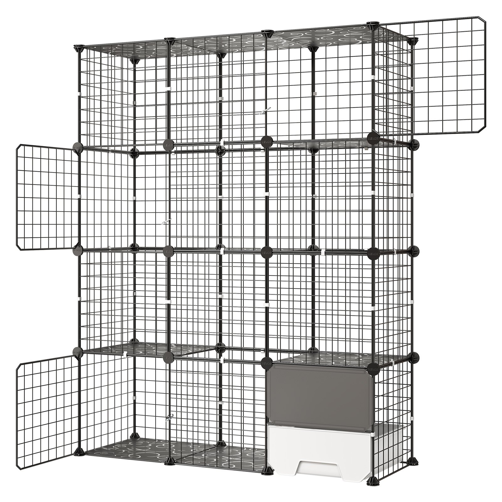 VEVOR 4-Tier Metal Cat Cage 104x36x140 cm Indoor DIY Cat Playpen with Litter Box Space, Secure Enclosure for 1–2 Cats & Small Pets, Black — изображение 12