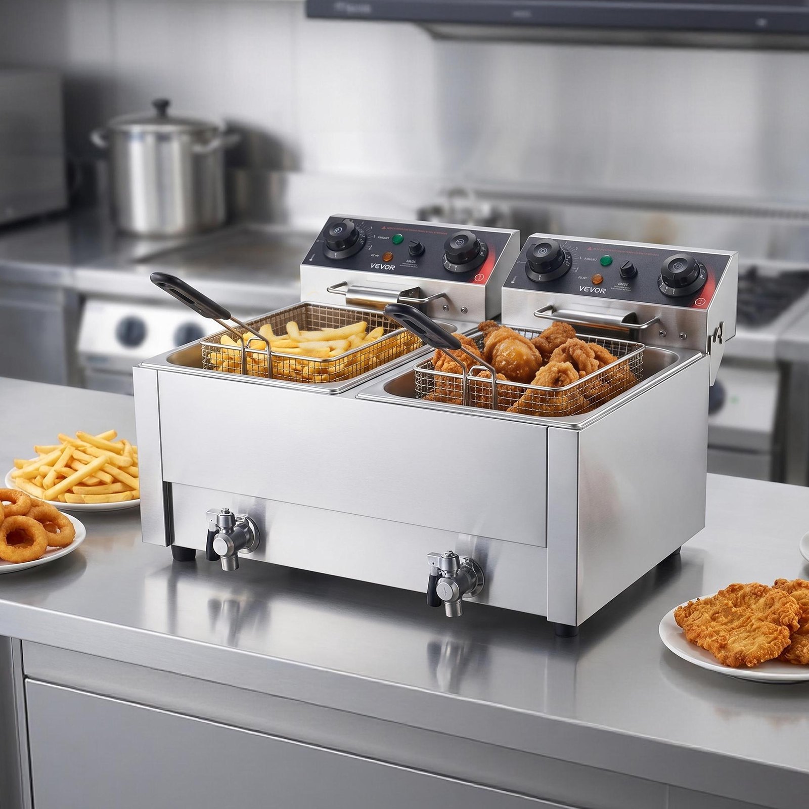 VEVOR 18L Commercial Electric Deep Fryer, Dual Tank 5000W Countertop Fryer with Baskets, Drain Tap, Temp Control for Restaurant — изображение 8