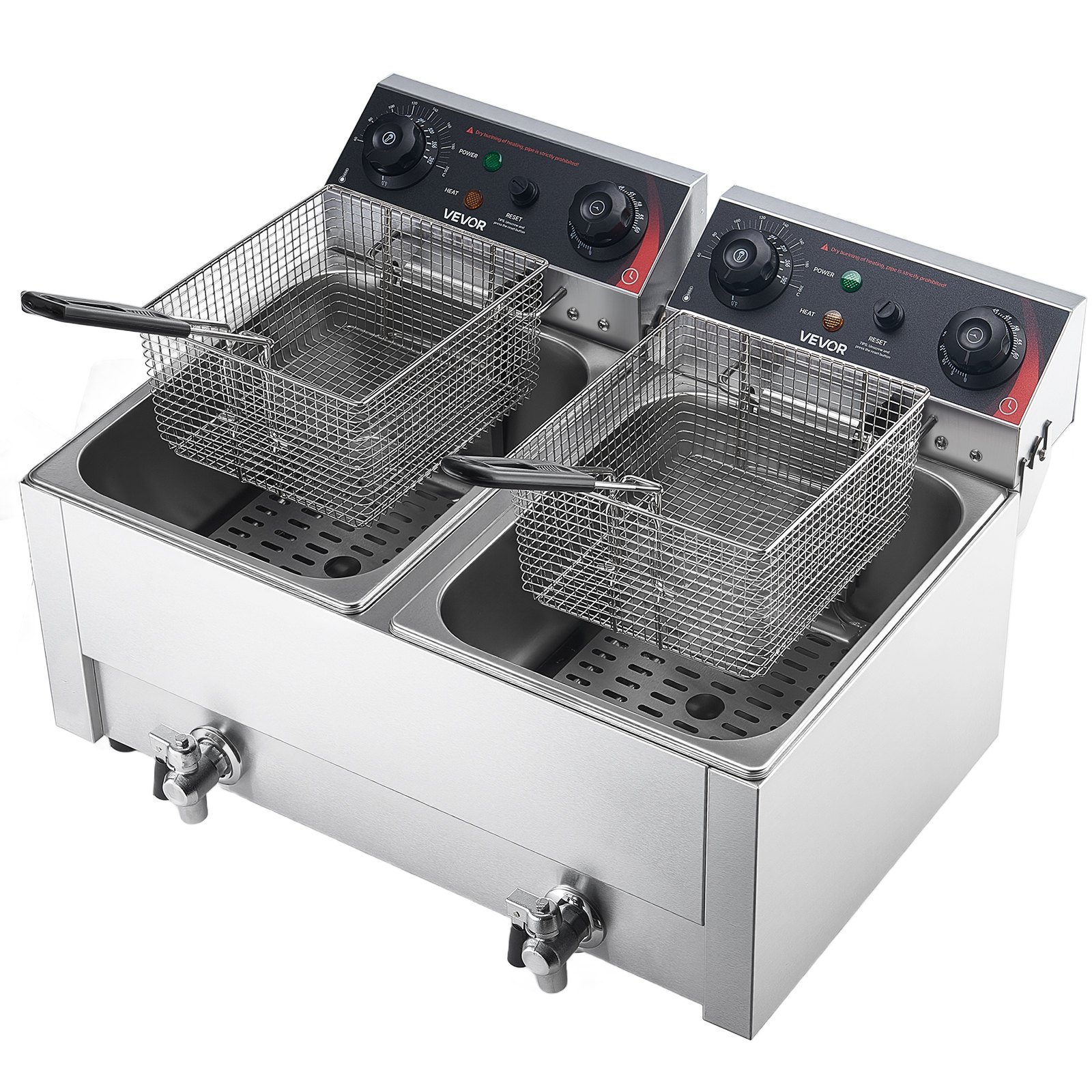 VEVOR 18L Commercial Electric Deep Fryer, Dual Tank 5000W Countertop Fryer with Baskets, Drain Tap, Temp Control for Restaurant — изображение 10