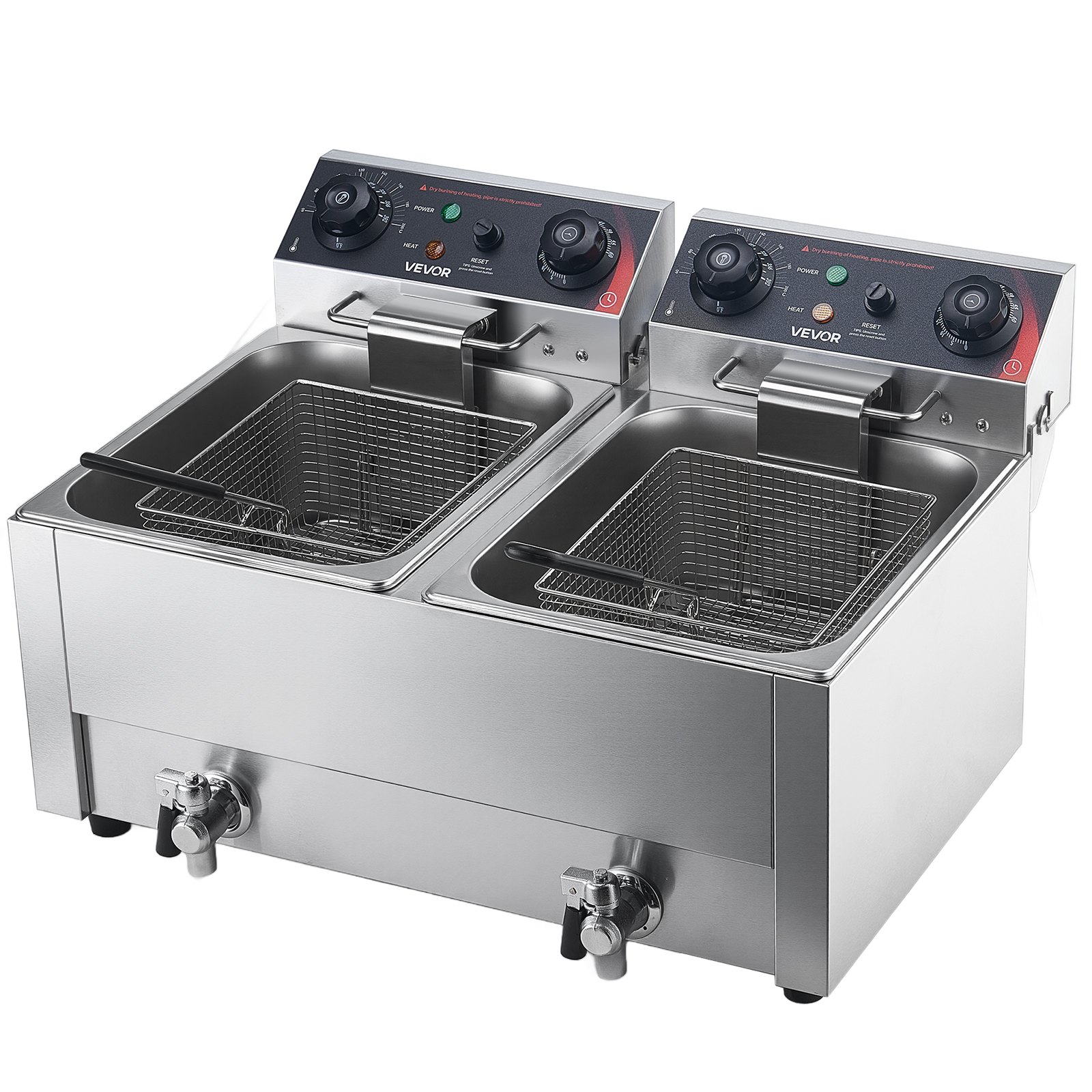 VEVOR 18L Commercial Electric Deep Fryer, Dual Tank 5000W Countertop Fryer with Baskets, Drain Tap, Temp Control for Restaurant — изображение 12