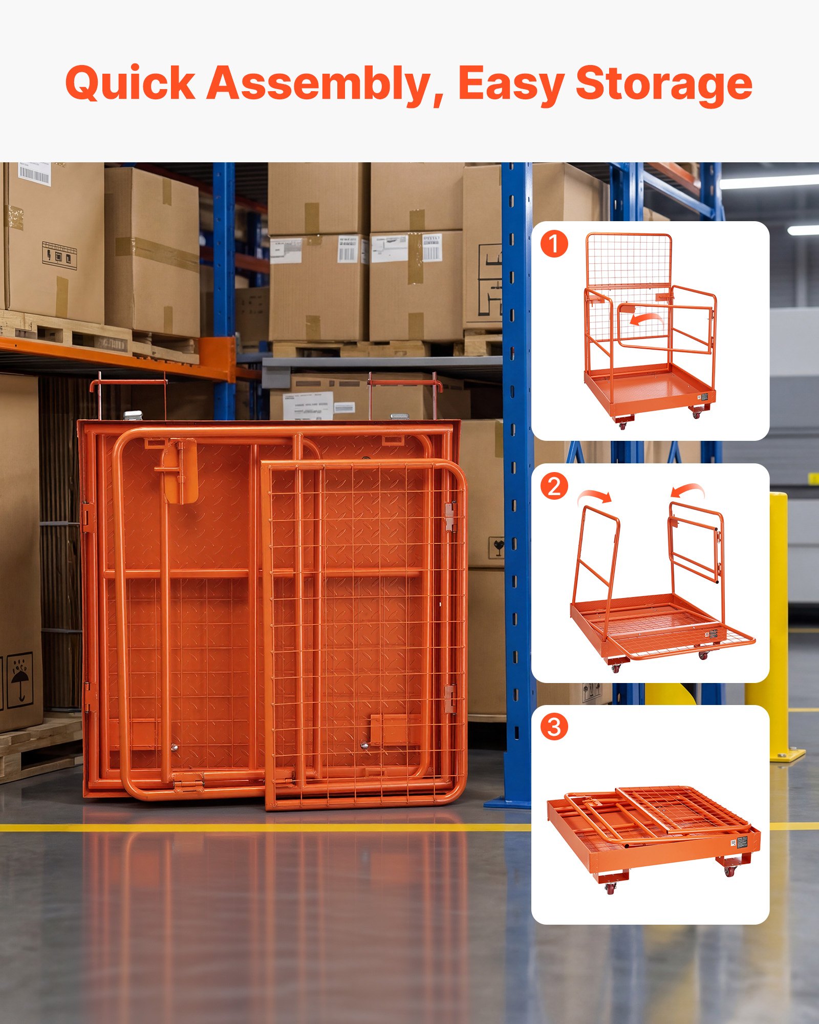 VEVOR Collapsible Forklift Safety Cage 920x1045 mm, 544 kg Load, Steel Man Basket with Wheels, Anti-Slip Work Platform — изображение 6