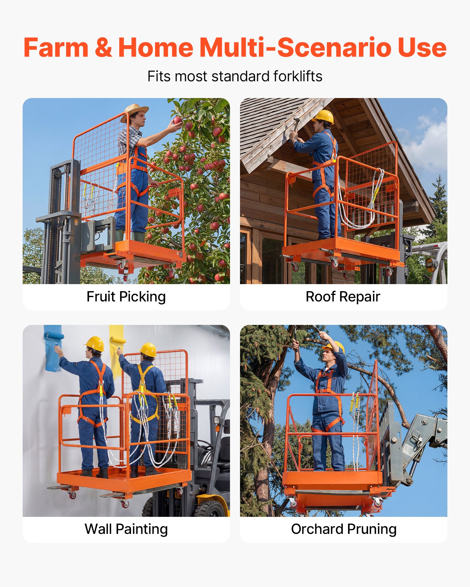 VEVOR Collapsible Forklift Safety Cage 920x1045 mm, 544 kg Load, Steel Man Basket with Wheels, Anti-Slip Work Platform — изображение 7