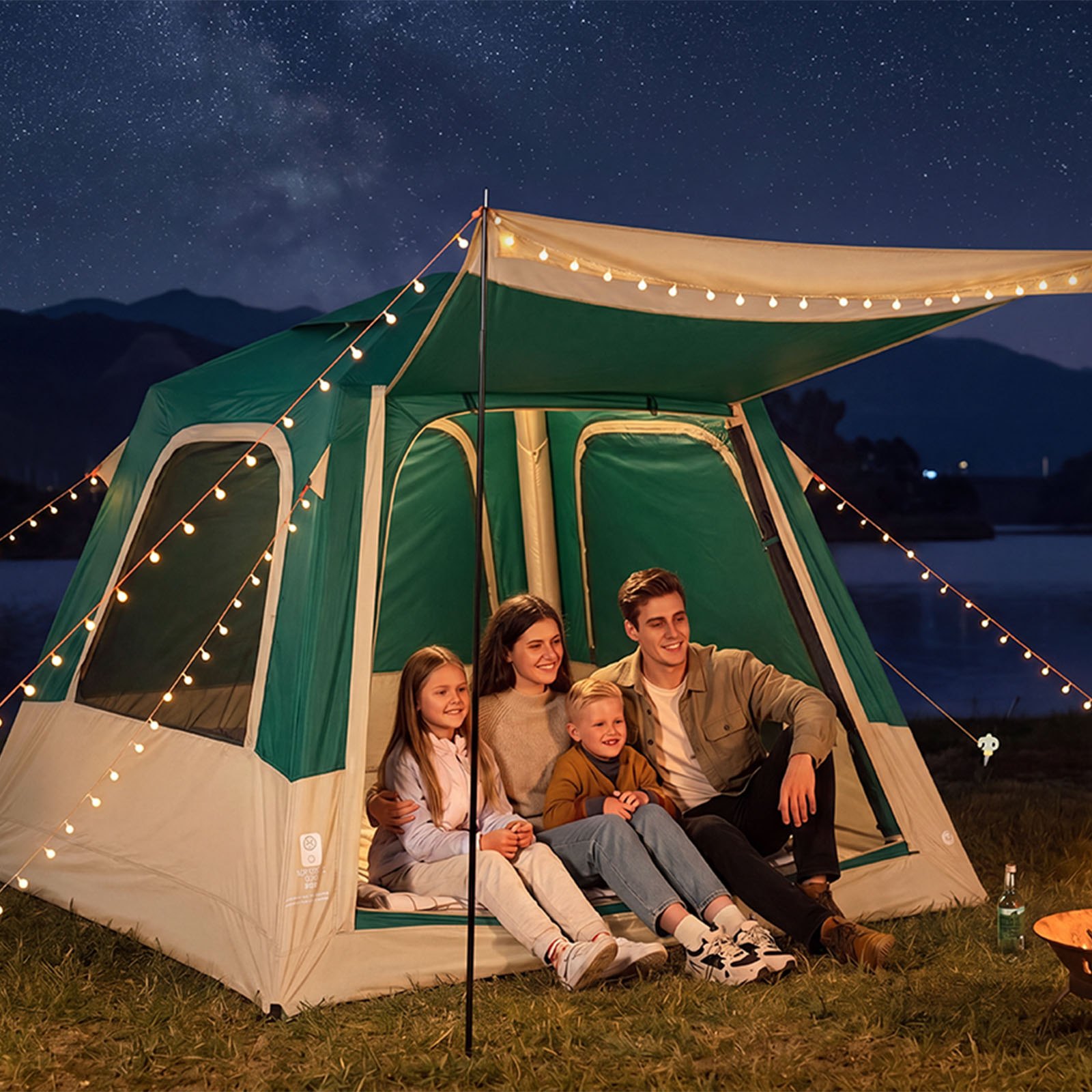 VEVOR 4-Person Inflatable Cabin Tent with Pump, TPU Air Tubes, Waterproof PU2000 Fabric, Mesh Windows, 220x220 cm, Green — изображение 8
