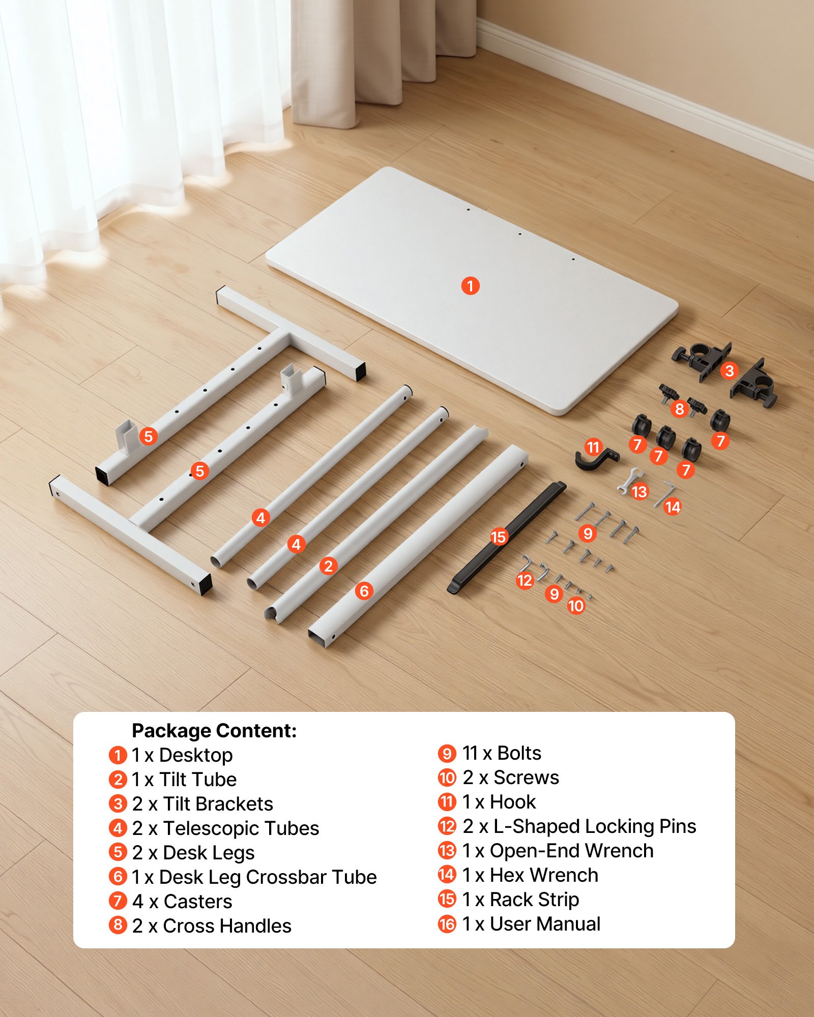 VEVOR Adjustable Height Mobile Standing Desk, 81 x 41 cm 360° Tilting Computer Workstation with Hook, Lockable Casters, 25 kg Load — изображение 7