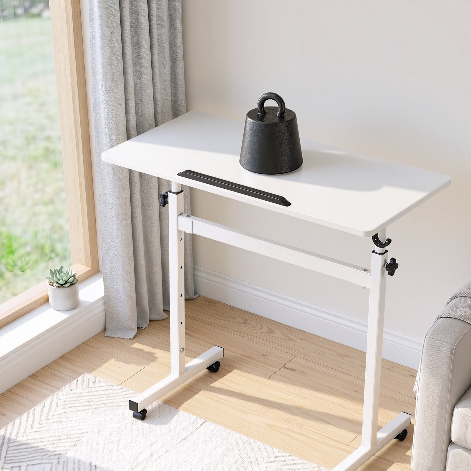 VEVOR Adjustable Height Mobile Standing Desk, 81 x 41 cm 360° Tilting Computer Workstation with Hook, Lockable Casters, 25 kg Load — изображение 8