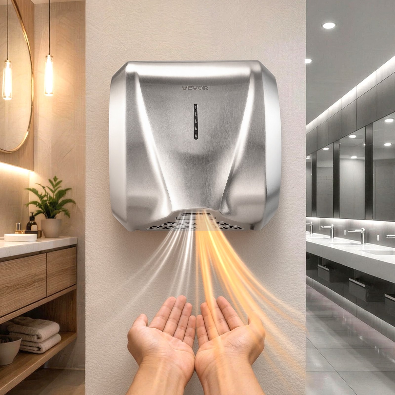 VEVOR 1800W Automatic Hand Dryer with HEPA Filter, Fast 10–15 s Drying, Stainless Steel, 220–240V Wall Mounted for Commercial Use - Зображення 8