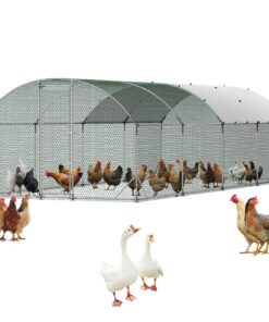 VEVOR Large Metal Walk-in Chicken Coop 2.7 x 7.6 x 2 m with Waterproof Cover