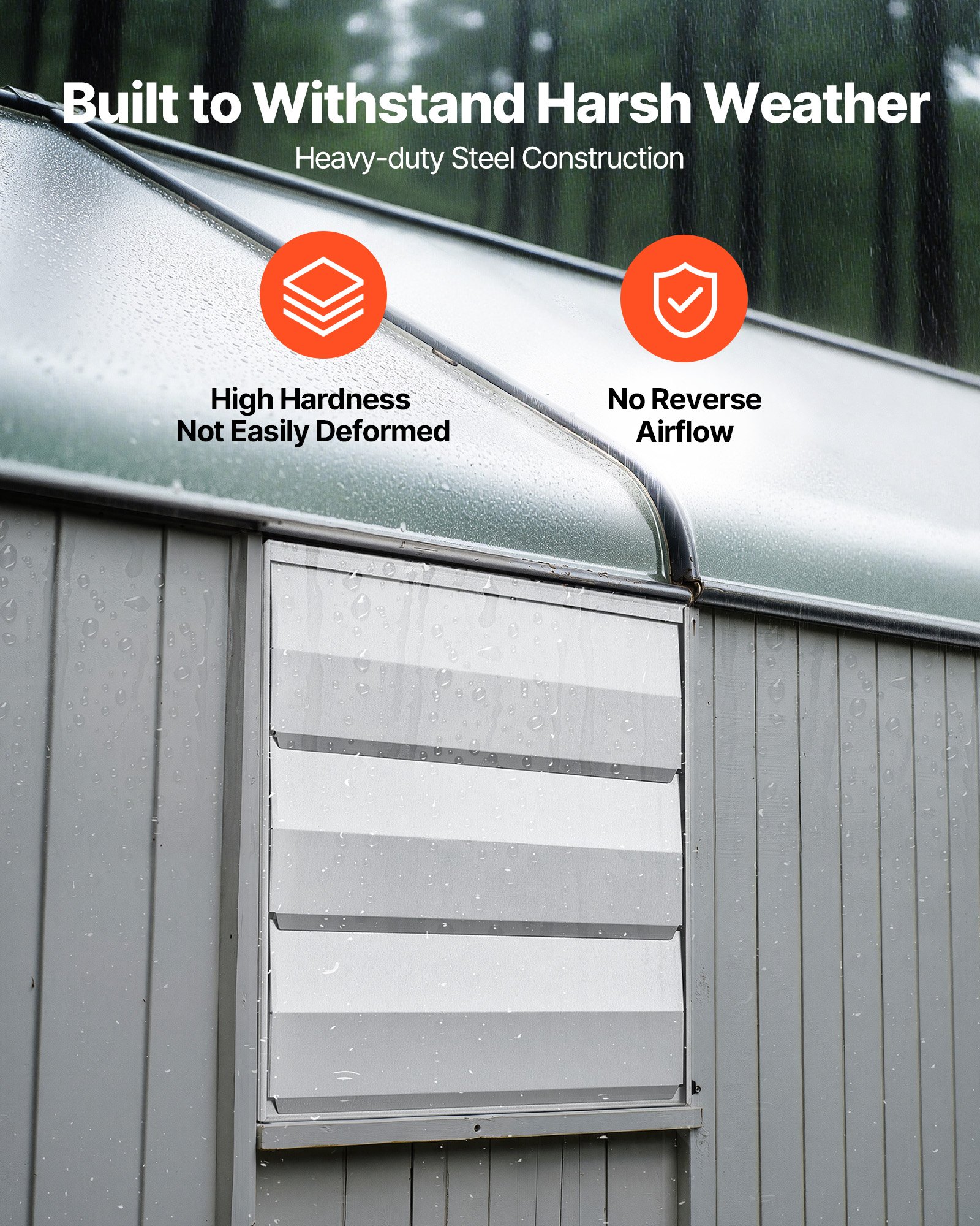 VEVOR 312 mm Wall Mounted Shutter Exhaust Fan 2124 m³/h, Steel Housing, Low Noise AC Motor for Attic Garage Barn Greenhouse Workshop - Зображення 4