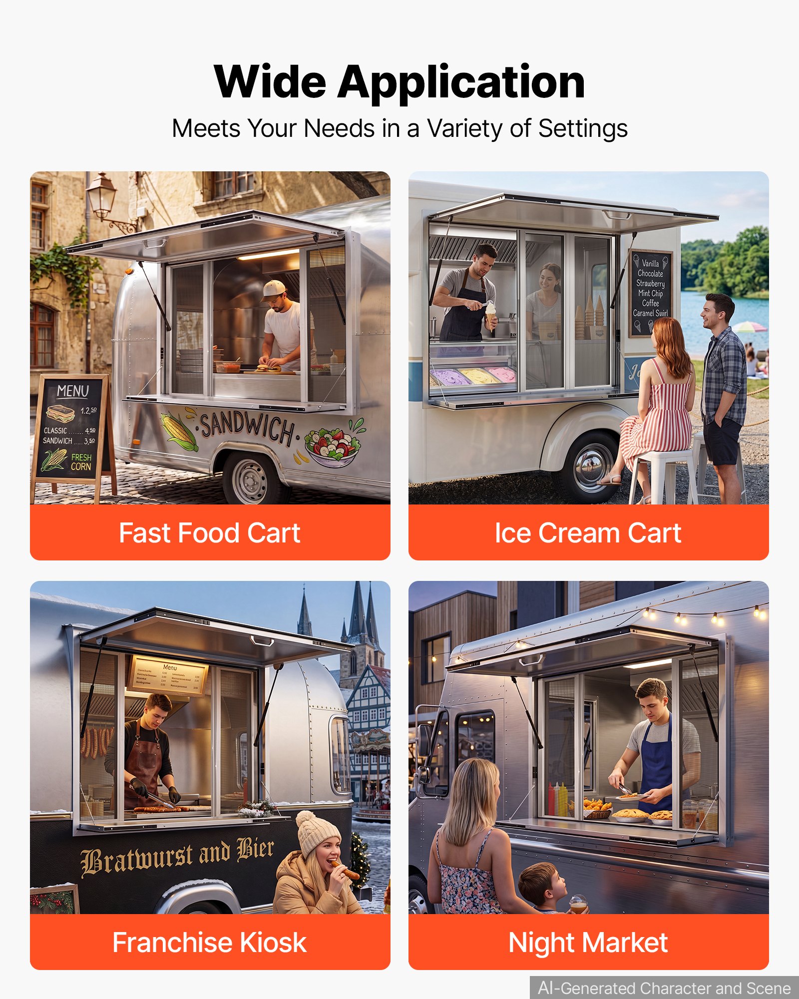 VEVOR 1220x915 mm Aluminum Concession Service Window with Folding Shelf, 4 Sliding Screen Windows, Lock, 85° Awning, Rain-Resistant — изображение 6