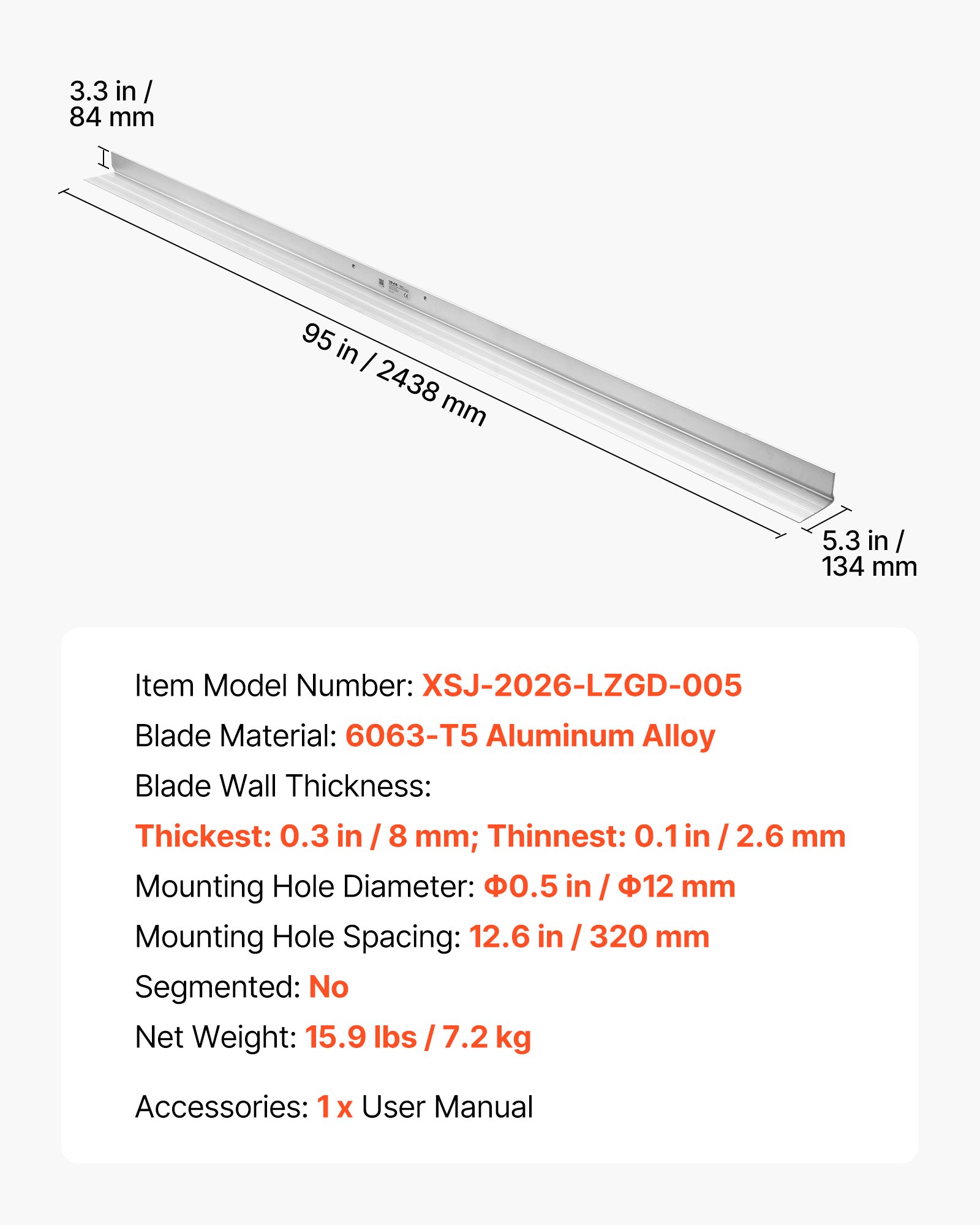 VEVOR 2438 mm Concrete Screed Blade, 134 mm Wide 6063-T5 Aluminum Leveling Board for Driveways, Patios, Sidewalks, Floors — изображение 7