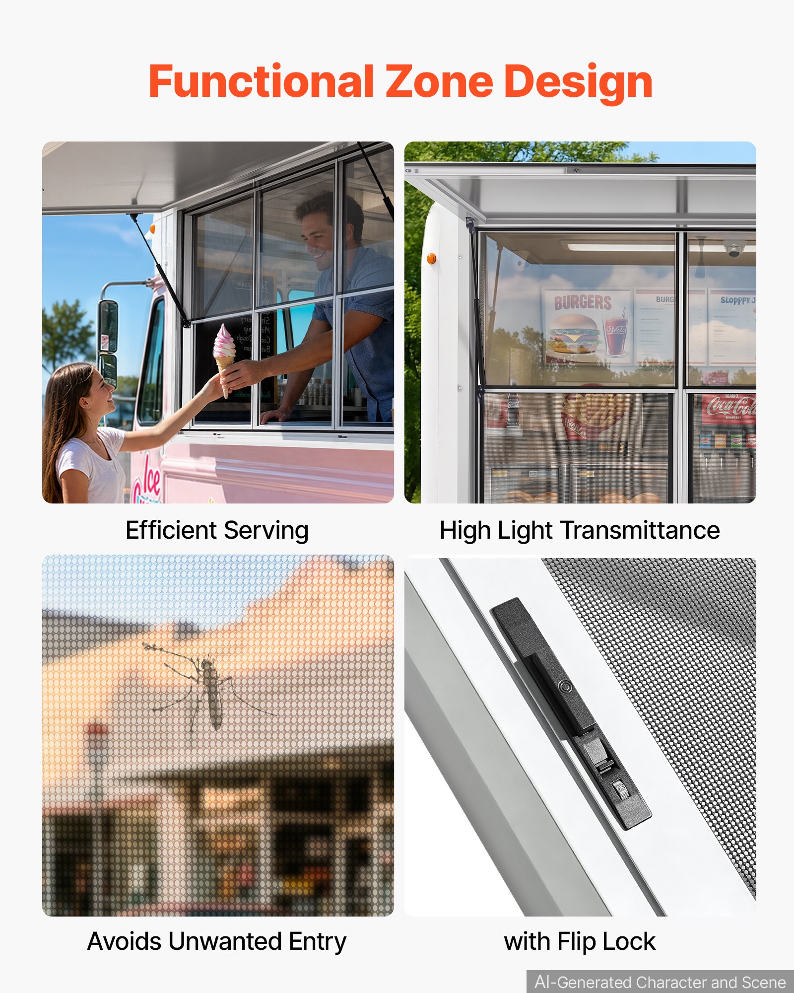 VEVOR 1880x1016 mm Aluminum Concession Service Window for Food Truck, 3 Fixed & 3 Sliding Glass, 85° Awning, Rain-Resistant — изображение 5