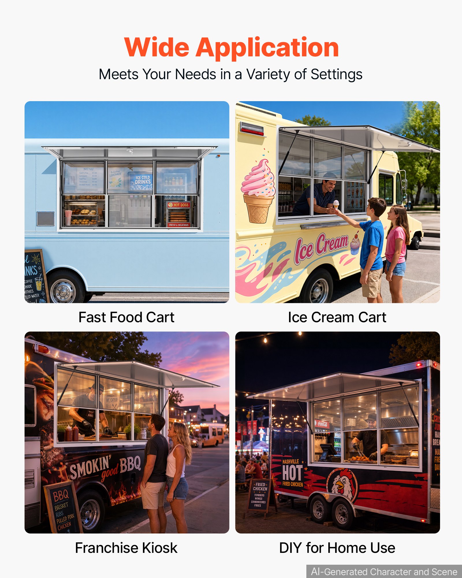 VEVOR 1880x1016 mm Aluminum Concession Service Window for Food Truck, 3 Fixed & 3 Sliding Glass, 85° Awning, Rain-Resistant — изображение 6