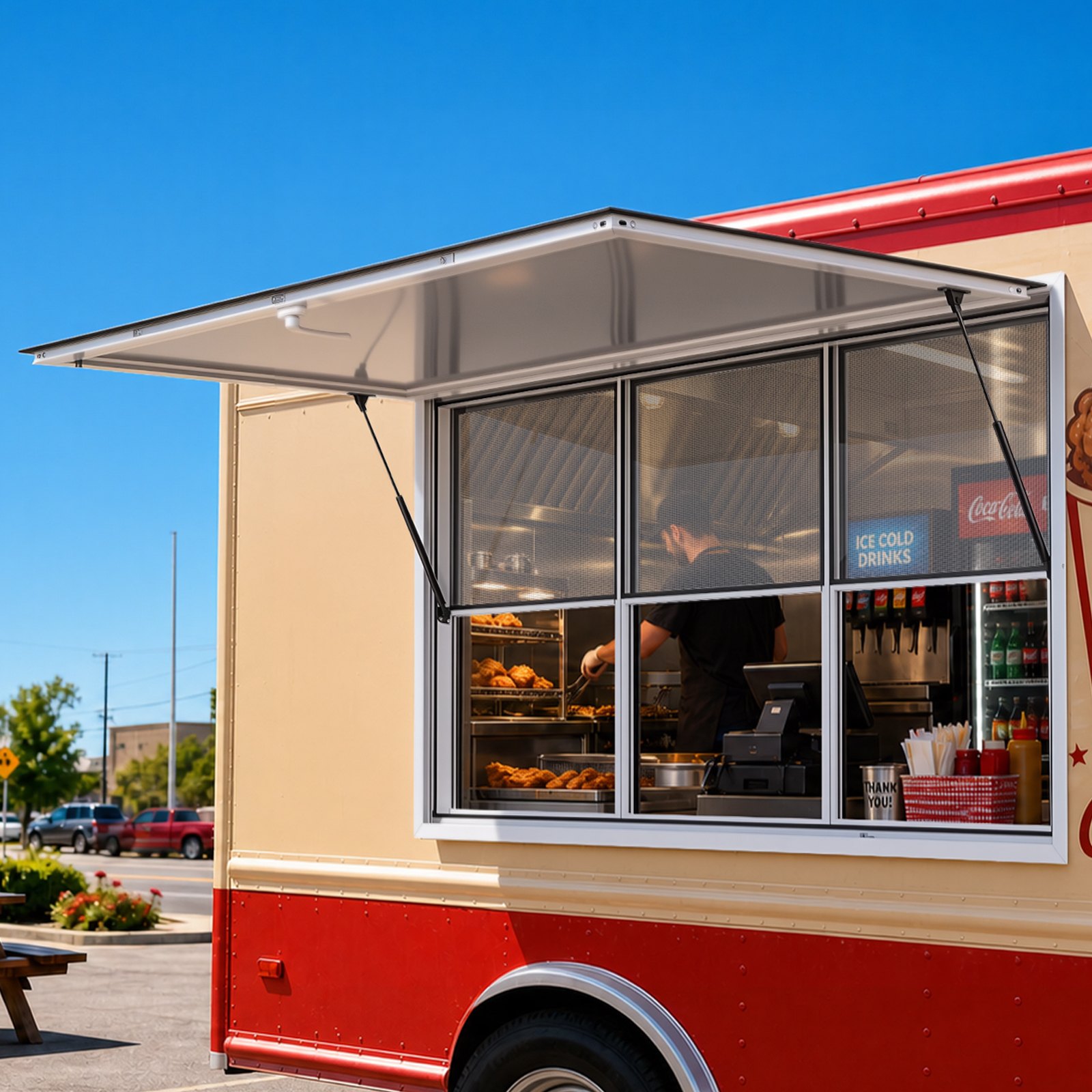VEVOR 1880x1016 mm Aluminum Concession Service Window for Food Truck, 3 Fixed & 3 Sliding Glass, 85° Awning, Rain-Resistant — изображение 8