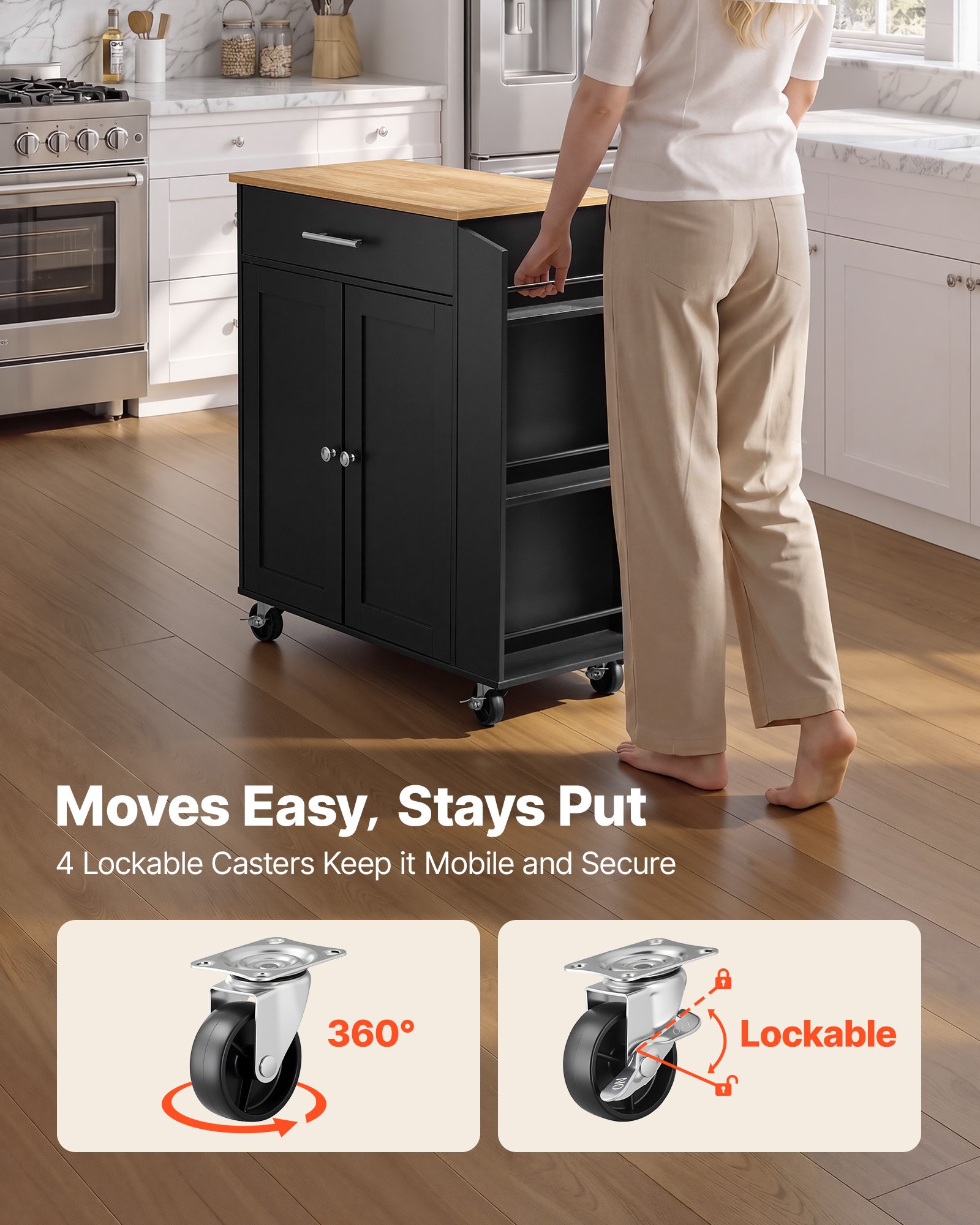 VEVOR 795 mm Kitchen Island Cart with Drawer, Cabinet, Spice