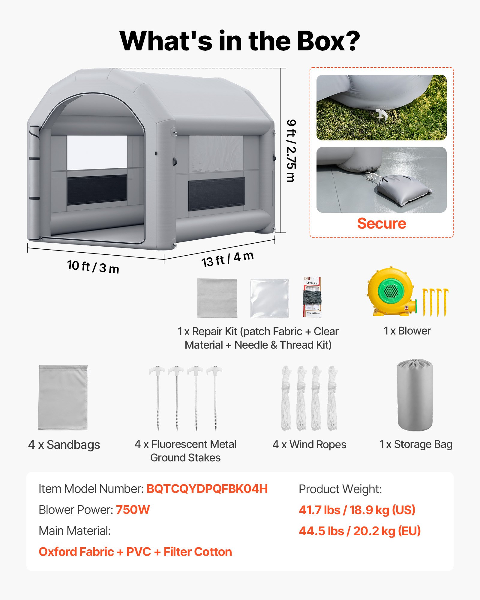 VEVOR Inflatable Paint Booth 4 x 3 x 2.75 m, Portable Spray Tent with 750 W Blower & Carbon Filters for Motorcycle, Bike, Furniture - Зображення 7
