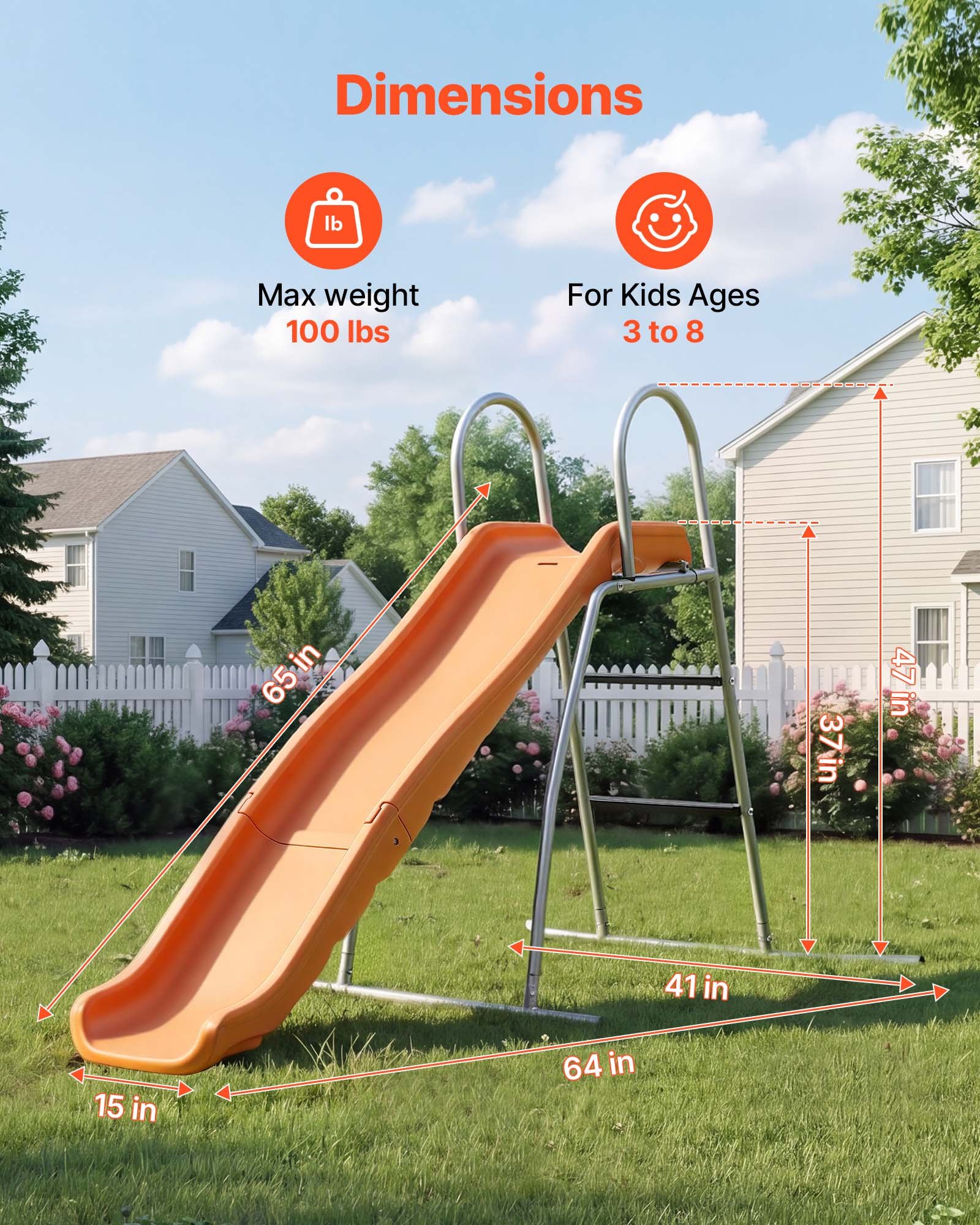 VEVOR 165 cm Outdoor Kids Water Slide with Adjustable Sprinkler, Ground Tarp & Metal Frame for Backyard Pool Fun - Зображення 3