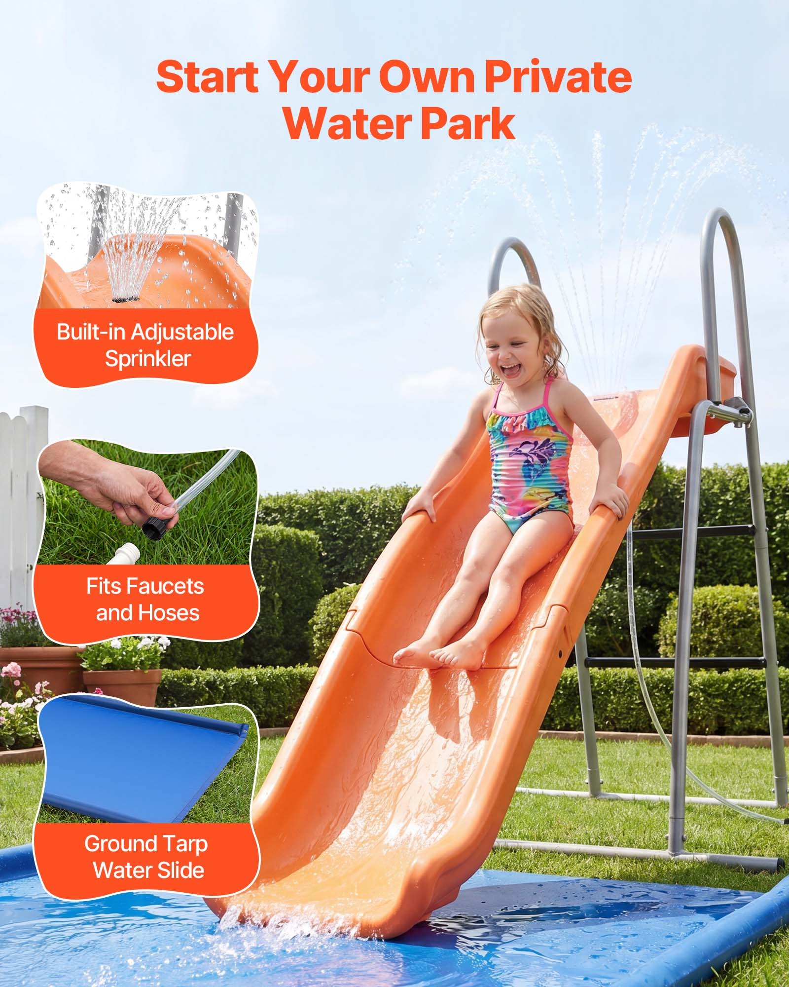 VEVOR 165 cm Outdoor Kids Water Slide with Adjustable Sprinkler, Ground Tarp & Metal Frame for Backyard Pool Fun - Зображення 4