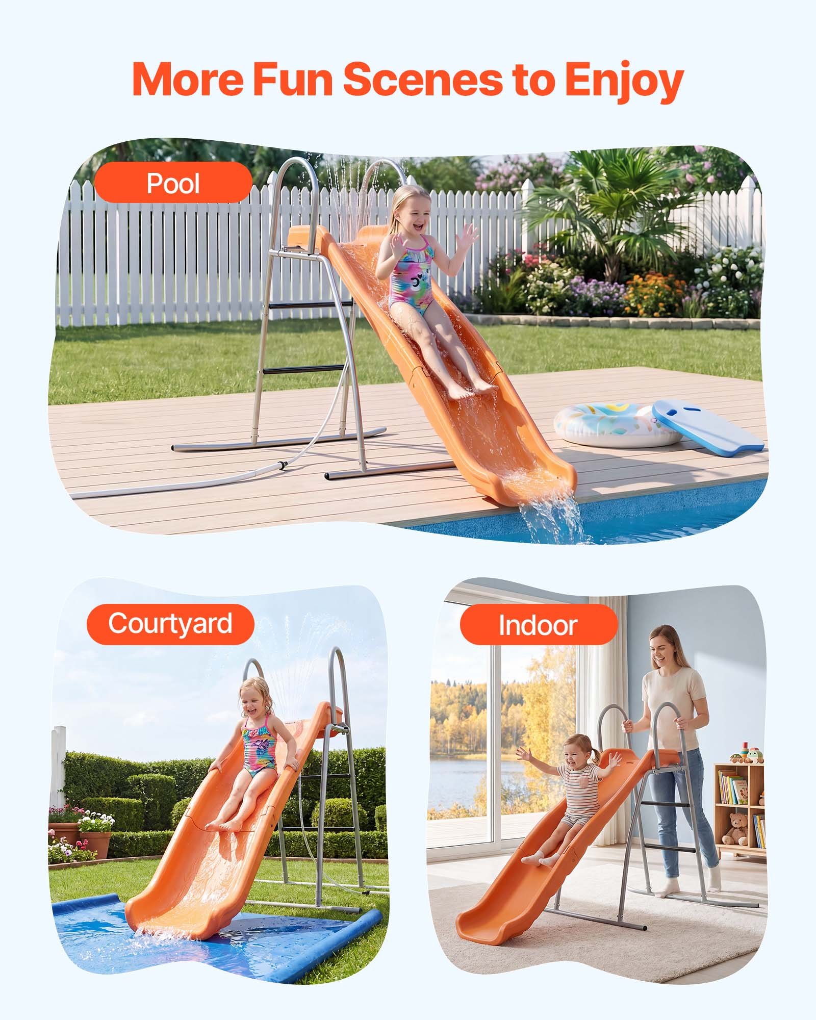 VEVOR 165 cm Outdoor Kids Water Slide with Adjustable Sprinkler, Ground Tarp & Metal Frame for Backyard Pool Fun - Зображення 6
