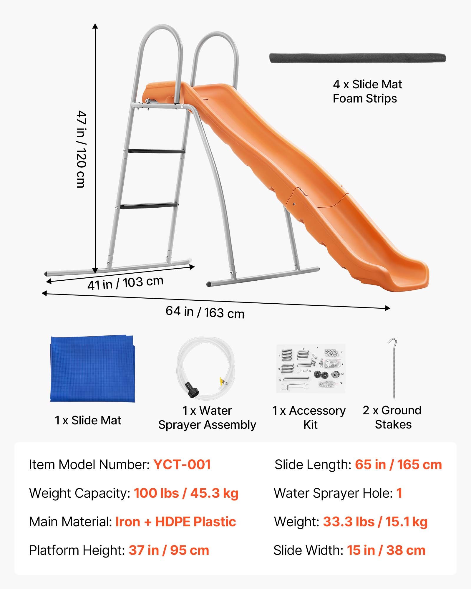 VEVOR 165 cm Outdoor Kids Water Slide with Adjustable Sprinkler, Ground Tarp & Metal Frame for Backyard Pool Fun - Зображення 7