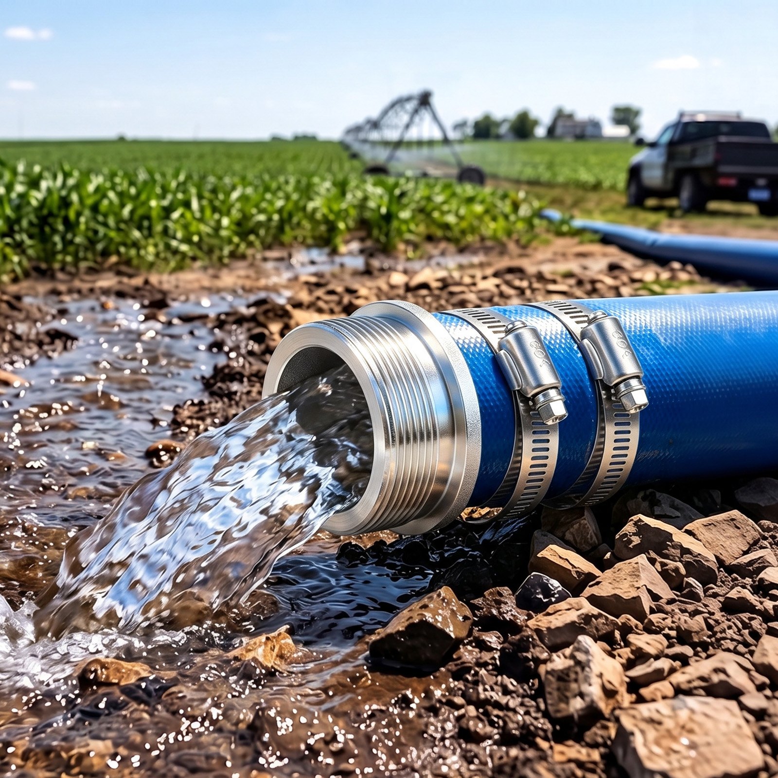 VEVOR 2 in x 15.2 m PVC Lay Flat Discharge Hose, 90 PSI, Pin Lug Fittings, for Pool Backwash, Irrigation & Drainage, Blue - Image 8