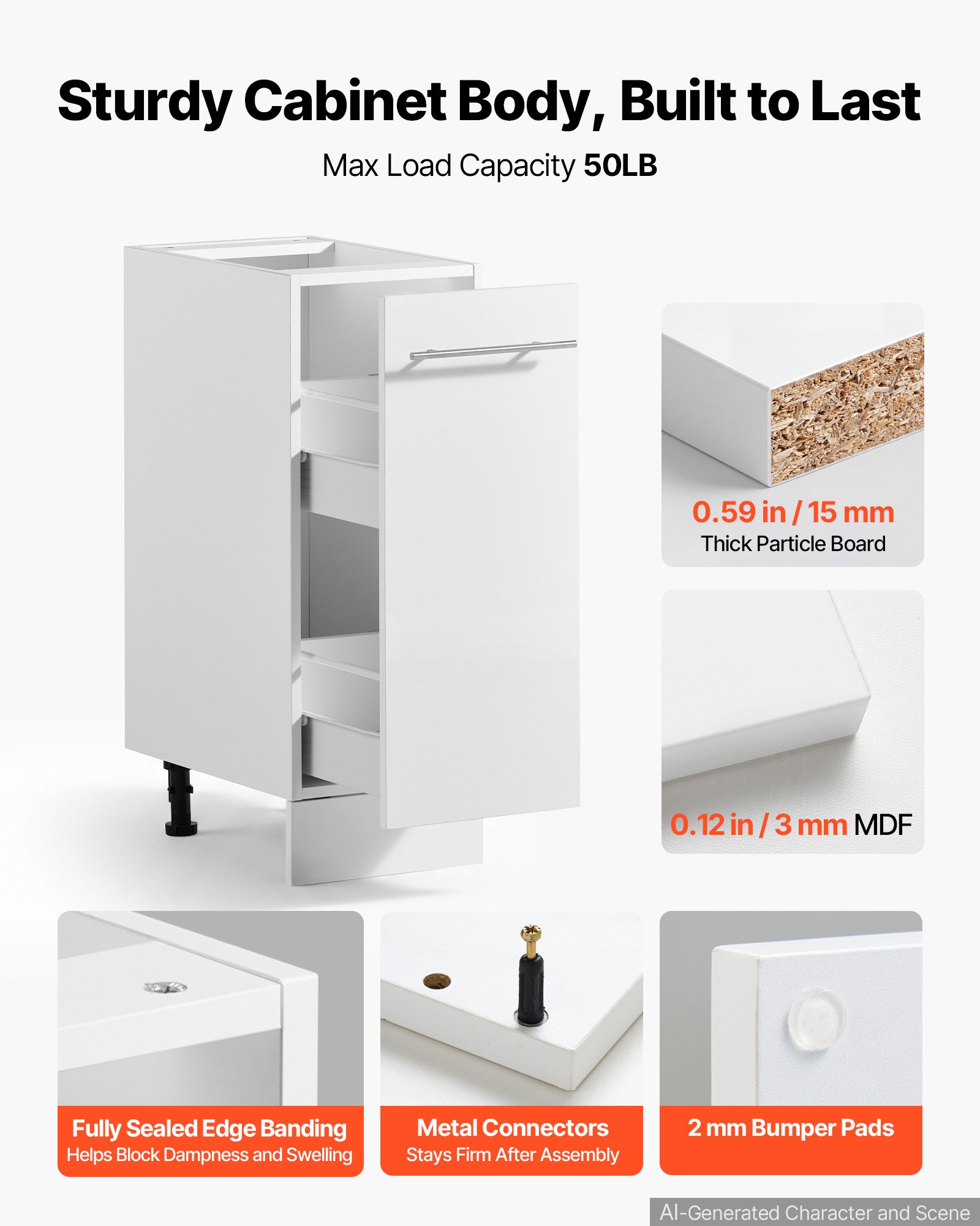 High-Gloss RTA Kitchen Unit 300x475x815 mm for Home & Laundry