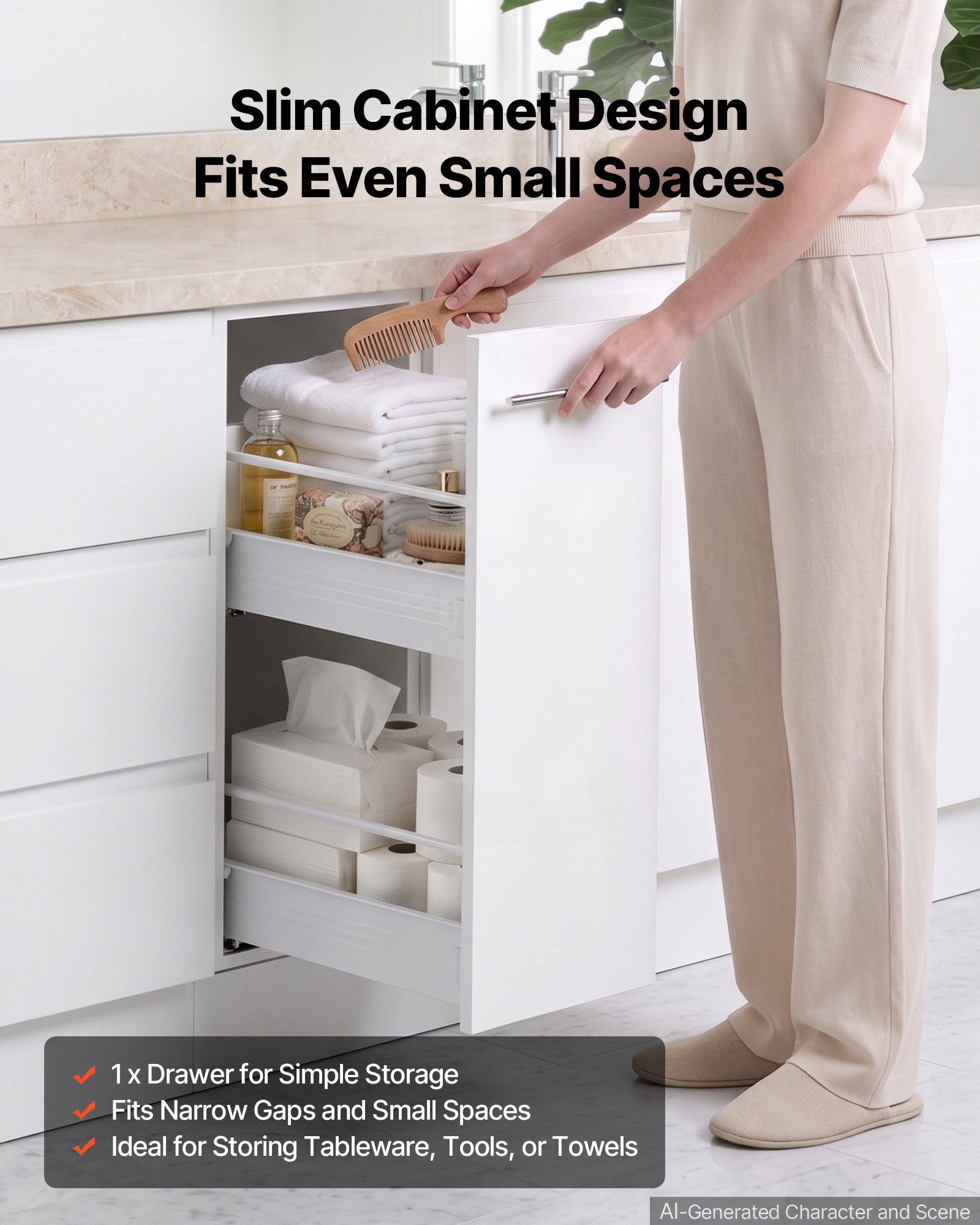 VEVOR White Shaker Base Cabinet 30 cm, 1 Soft-Close Drawer, High-Gloss RTA Kitchen Unit 300x475x815 mm for Home & Laundry — attēls 6