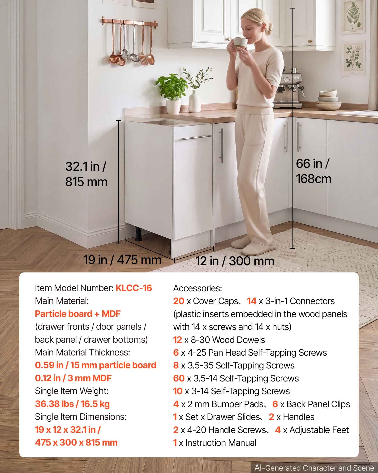 VEVOR White Shaker Base Cabinet 30 cm, 1 Soft-Close Drawer, High-Gloss RTA Kitchen Unit 300x475x815 mm for Home & Laundry — attēls 7