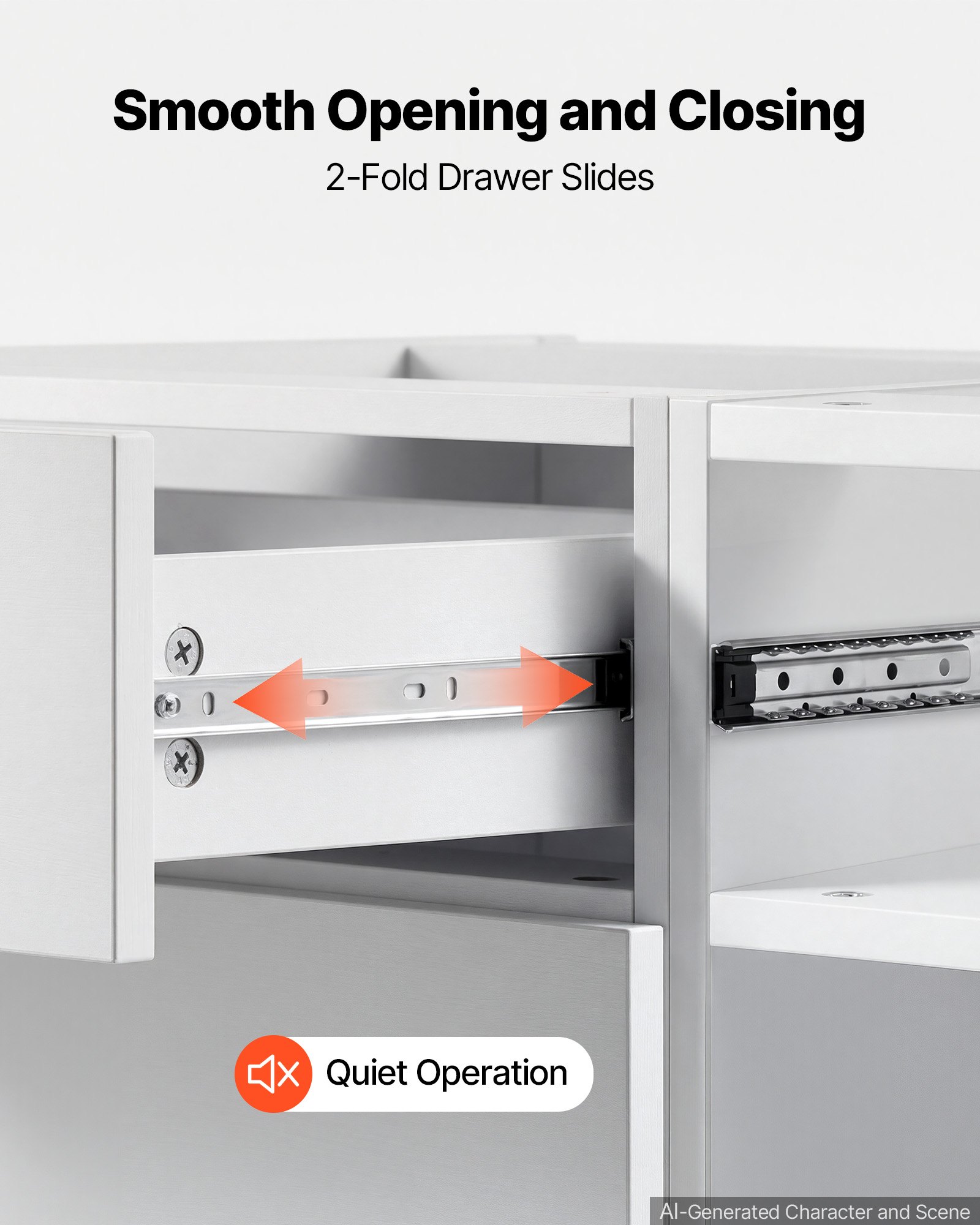 VEVOR White Shaker 3-Drawer Base Cabinet 60x47.5x81.5 cm, RTA Kitchen Storage Unit with Smooth Slide Rails — attēls 5